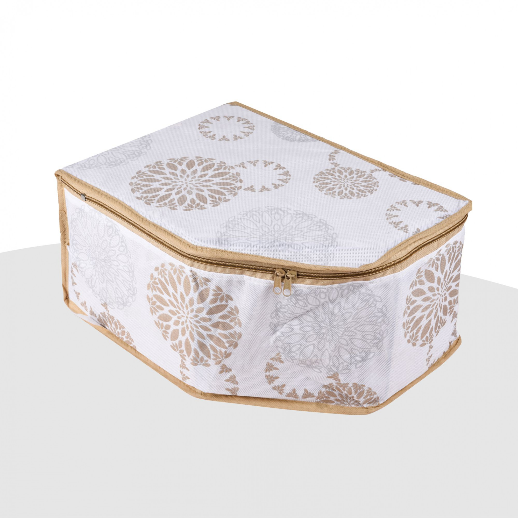 Kuber Industries Blouse Storage Bag | Clothes Storage Bag | Visible Window Wardrobe Bag | Zipper Clothes Organizer | Blouse Bag for Travel | Gola-Print | White
