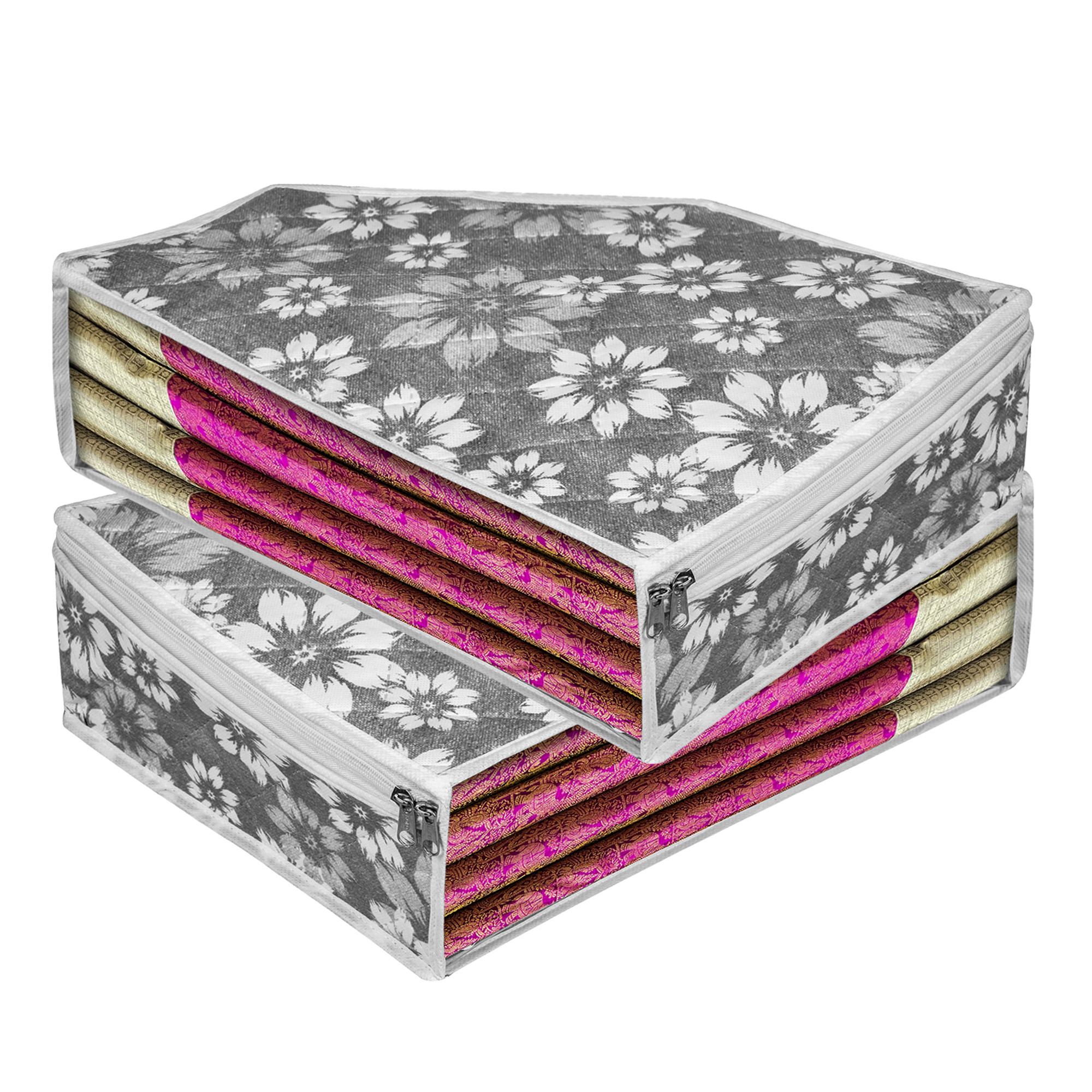 Kuber Industries Blouse Storage Bag | Waterproof Blouse Bag | Side Visible Window Bag | Wardrobe Clothes Organizer | Blouse Protector Bag | Flower Quilted Storage Bag |Gray