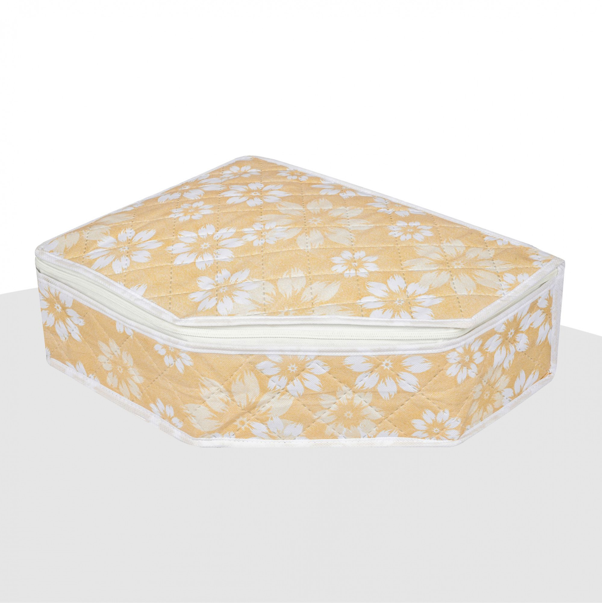 Kuber Industries Blouse Storage Bag | Waterproof Blouse Bag | Side Visible Window Bag | Wardrobe Clothes Organizer | Blouse Protector Bag | Flower Quilted Storage Bag |Golden