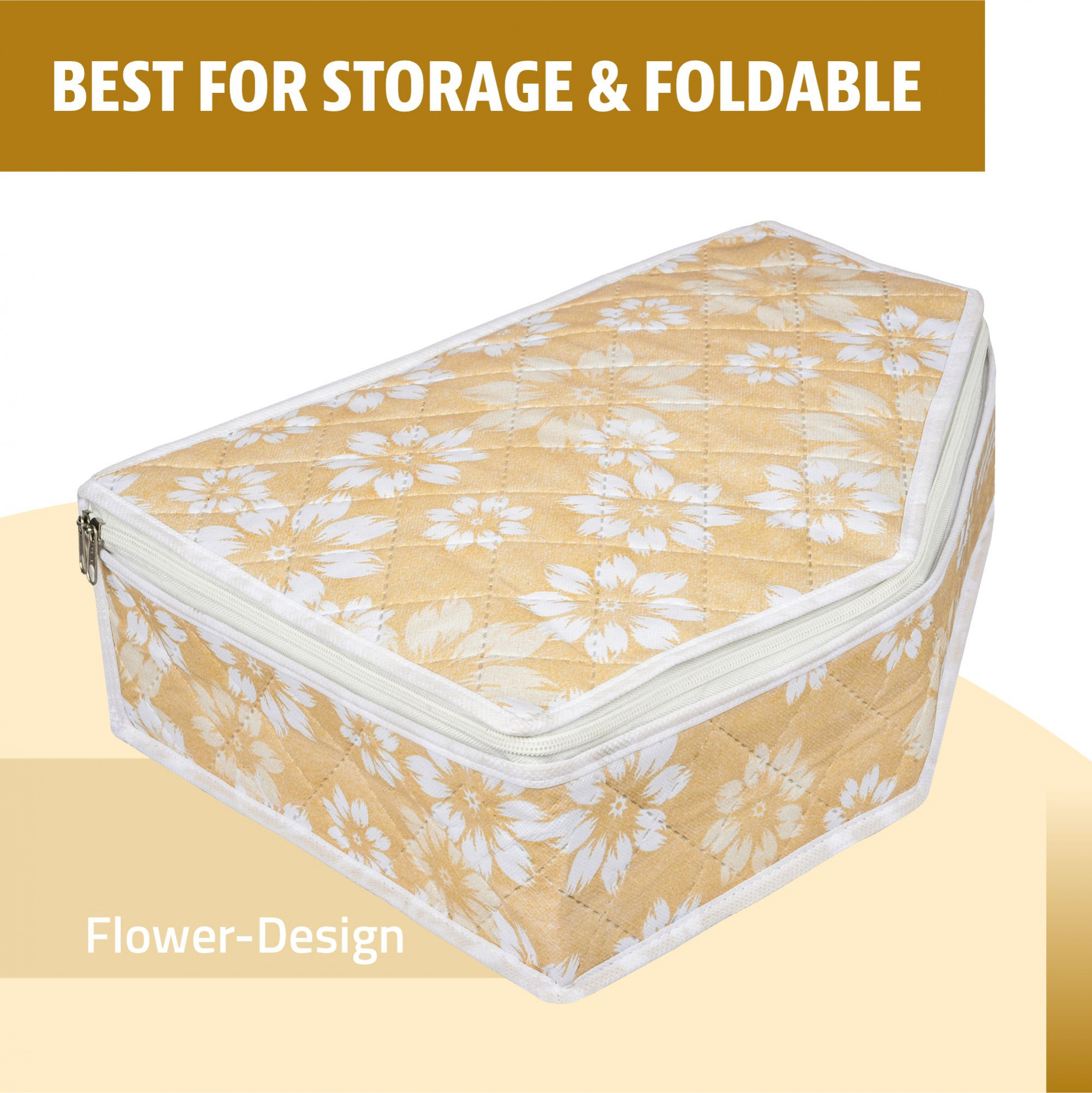 Kuber Industries Blouse Storage Bag | Waterproof Blouse Bag | Side Visible Window Bag | Wardrobe Clothes Organizer | Blouse Protector Bag | Flower Quilted Storage Bag |Golden