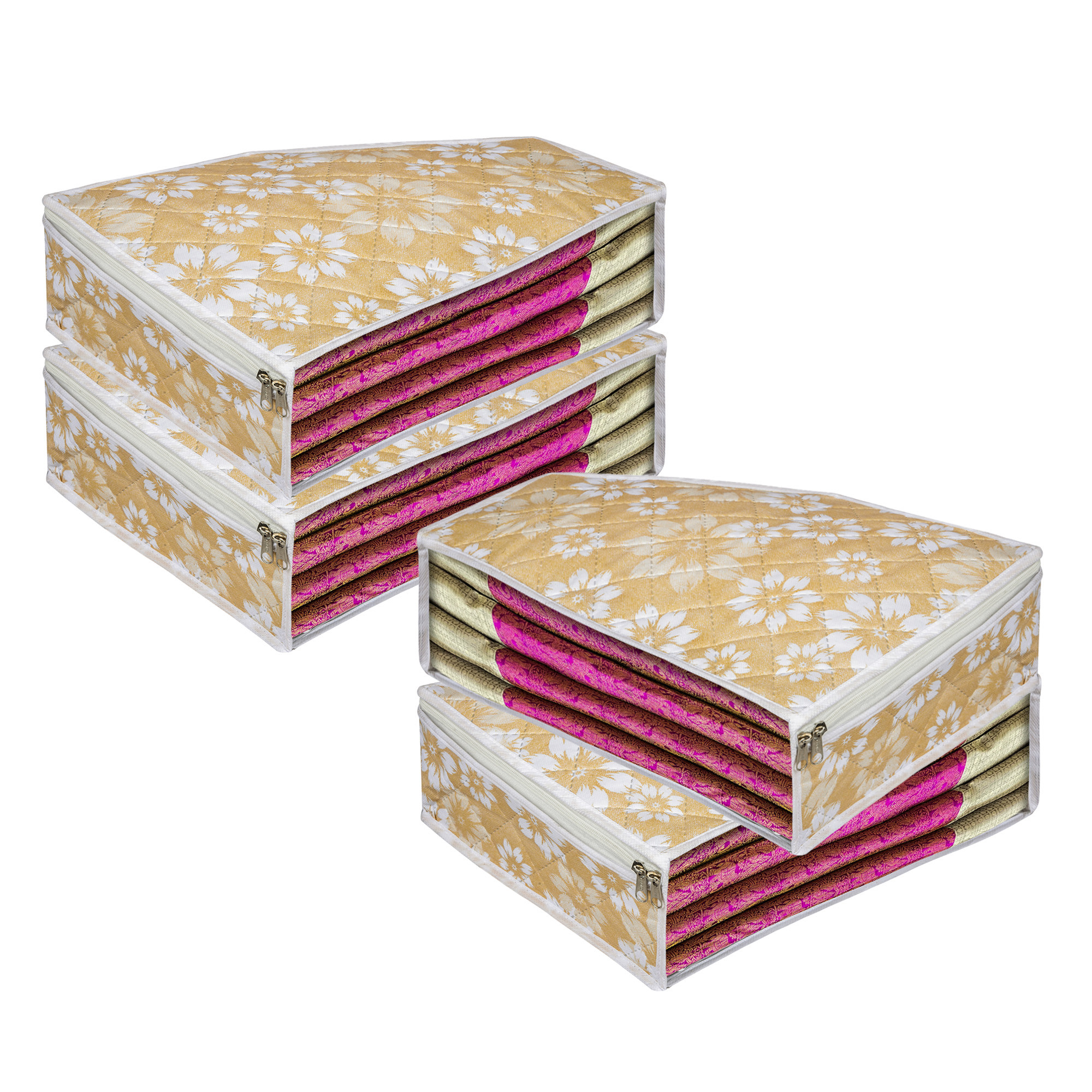 Kuber Industries Blouse Storage Bag | Waterproof Blouse Bag | Side Visible Window Bag | Wardrobe Clothes Organizer | Blouse Protector Bag | Flower Quilted Storage Bag |Golden