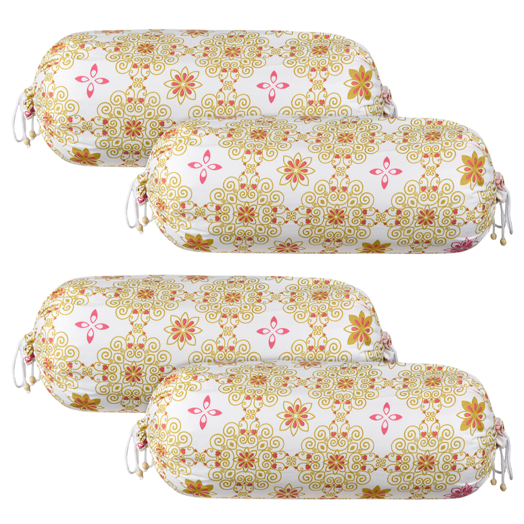 Kuber Industries Bolster Cover | Cotton Bolster Cover Set | Diwan Bolster Cushion Pillow Covers | Bed Side Long Pillow Case | Rangoli Masand Cover | 16x32 Inch | White & Orange