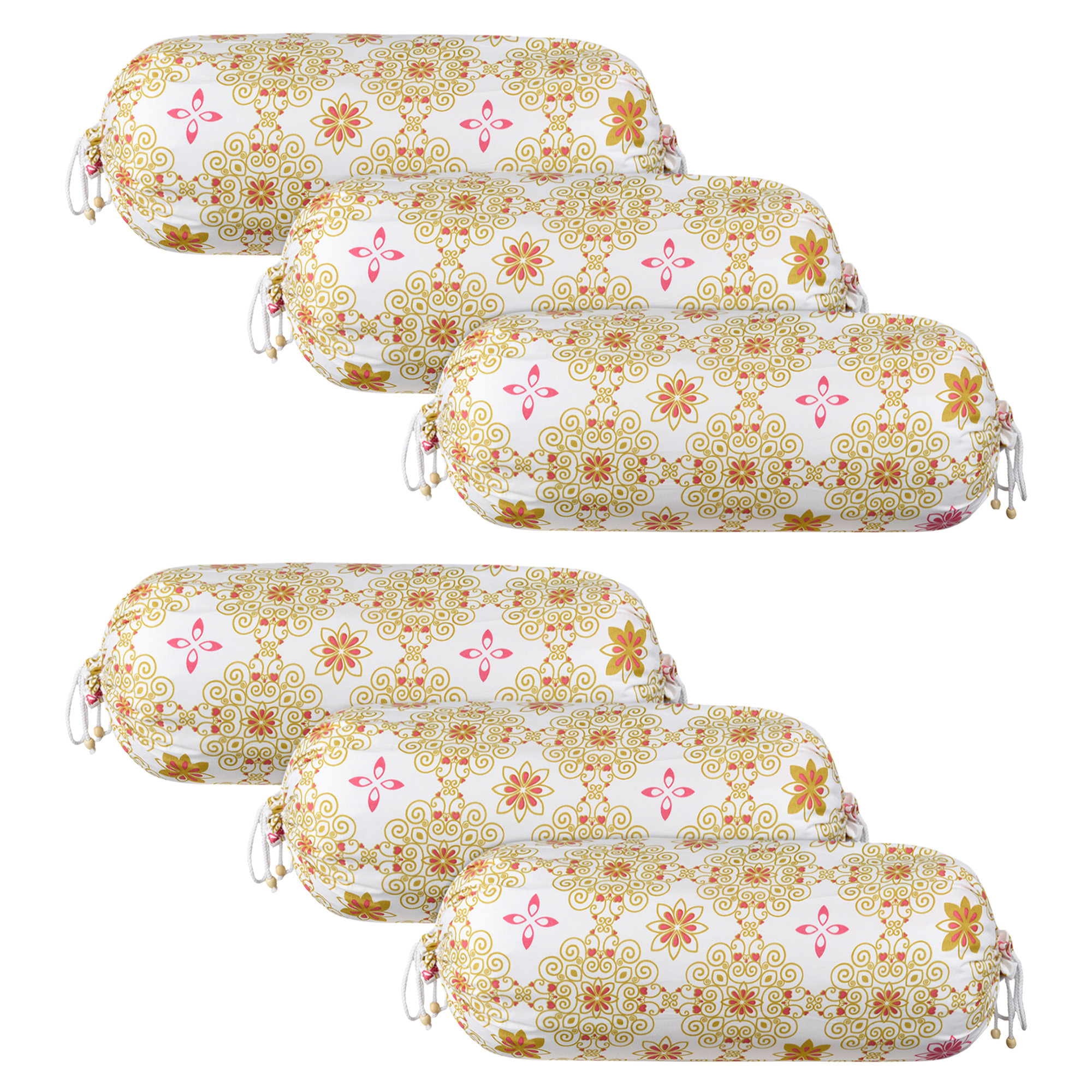 Kuber Industries Bolster Cover | Cotton Bolster Cover Set | Diwan Bolster Cushion Pillow Covers | Bed Side Long Pillow Case | Rangoli Masand Cover | 16x32 Inch | White & Orange