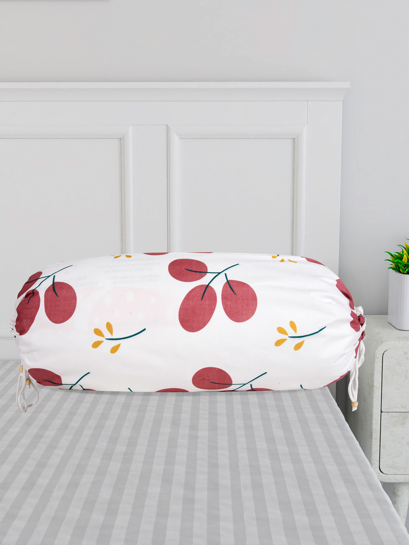 Kuber Industries Bolster Cover | Cotton Masand Pillow Cover | Diwan Round Bolster Pillow Covers | Bolster Cushion Pillow Cover Set | Roll Masand Cover | Red Cherry |White