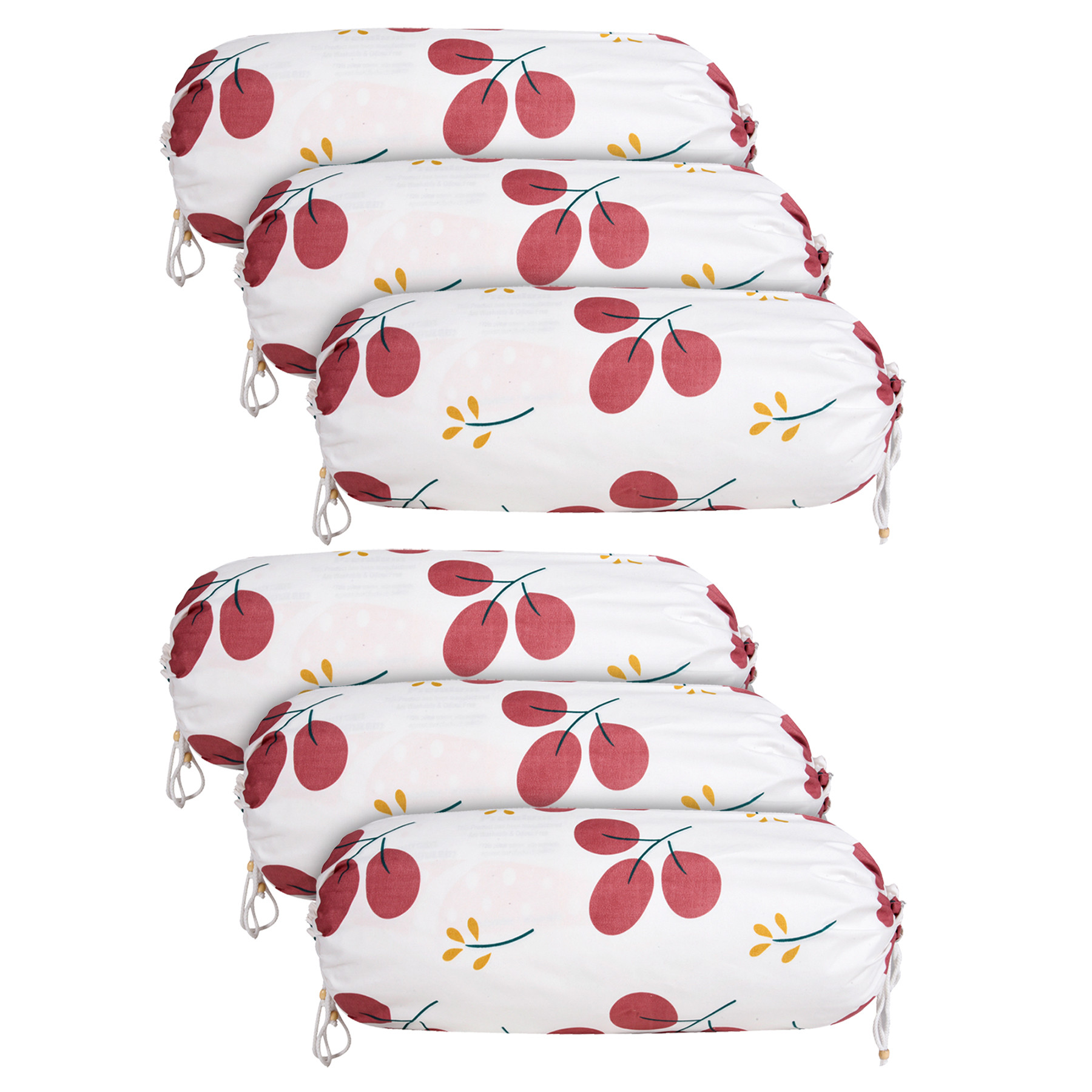 Kuber Industries Bolster Cover | Cotton Masand Pillow Cover | Diwan Round Bolster Pillow Covers | Bolster Cushion Pillow Cover Set | Roll Masand Cover | Red Cherry |White