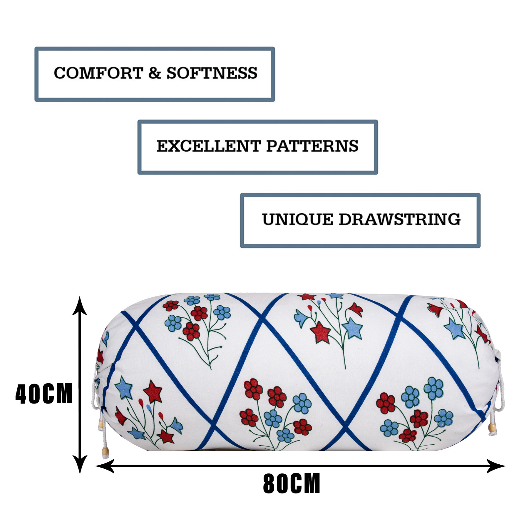 Kuber Industries Bolster Cover | Cotton Masand Pillow Cover | Diwan Round Bolster Pillow Covers | Bolster Cushion Pillow Cover Set | Roll Masand Cover | Flower Katli |White & Blue
