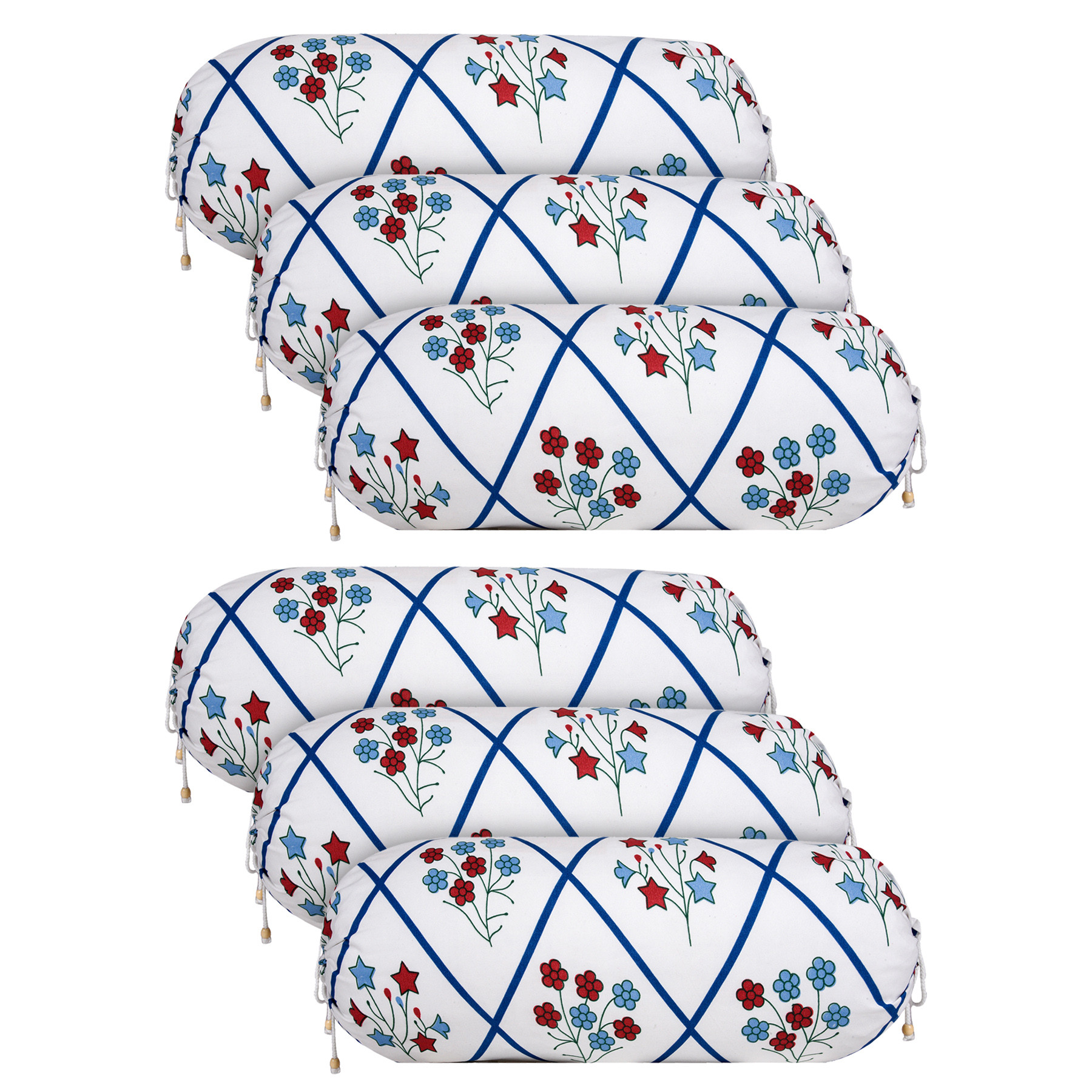 Kuber Industries Bolster Cover | Cotton Masand Pillow Cover | Diwan Round Bolster Pillow Covers | Bolster Cushion Pillow Cover Set | Roll Masand Cover | Flower Katli |White & Blue