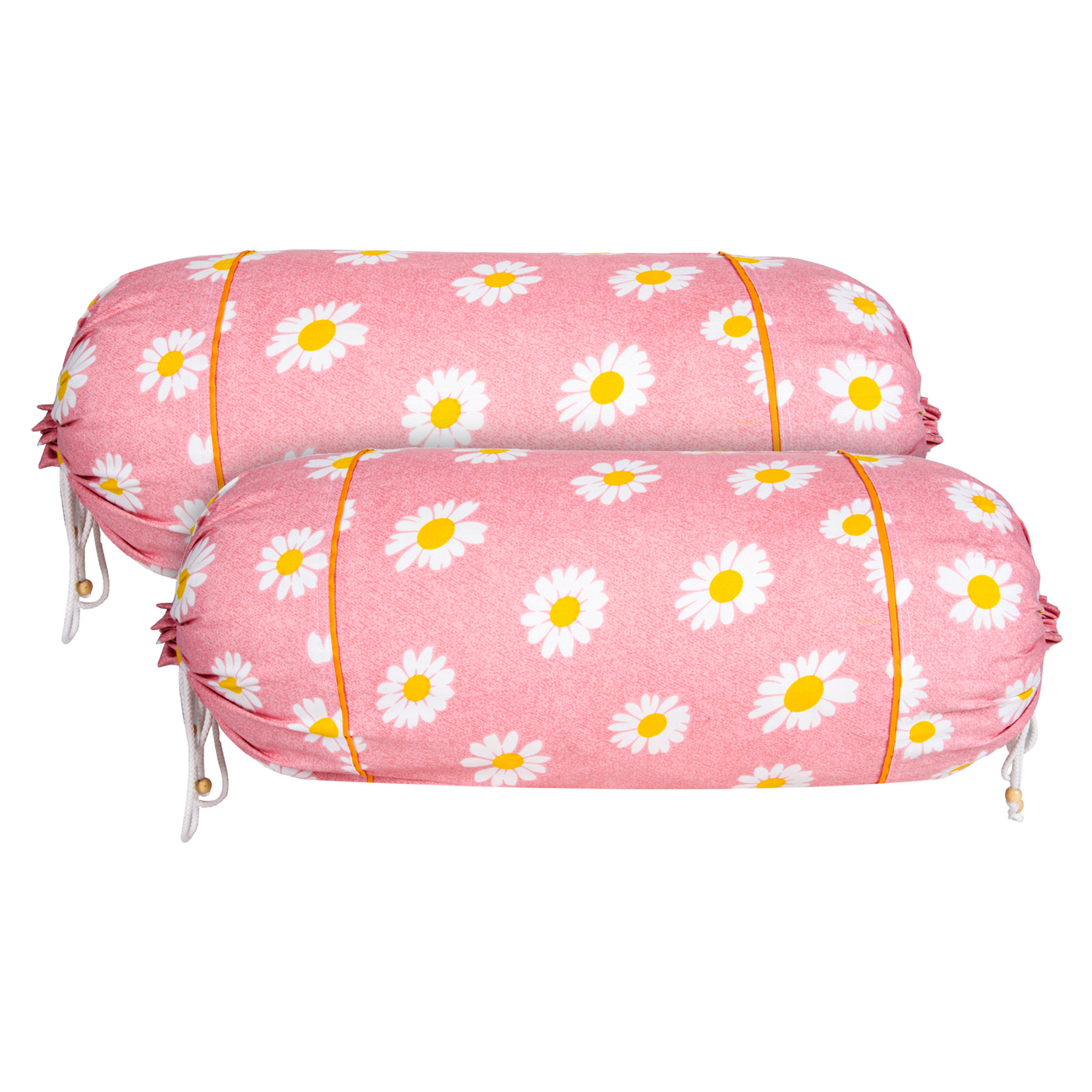 Kuber Industries Bolster Cover | Cotton Masand Pillow Cover | Diwan Round Bolster Pillow Covers | Bolster Cushion Pillow Cover Set | Roll Masand Cover | White Flower |Pink