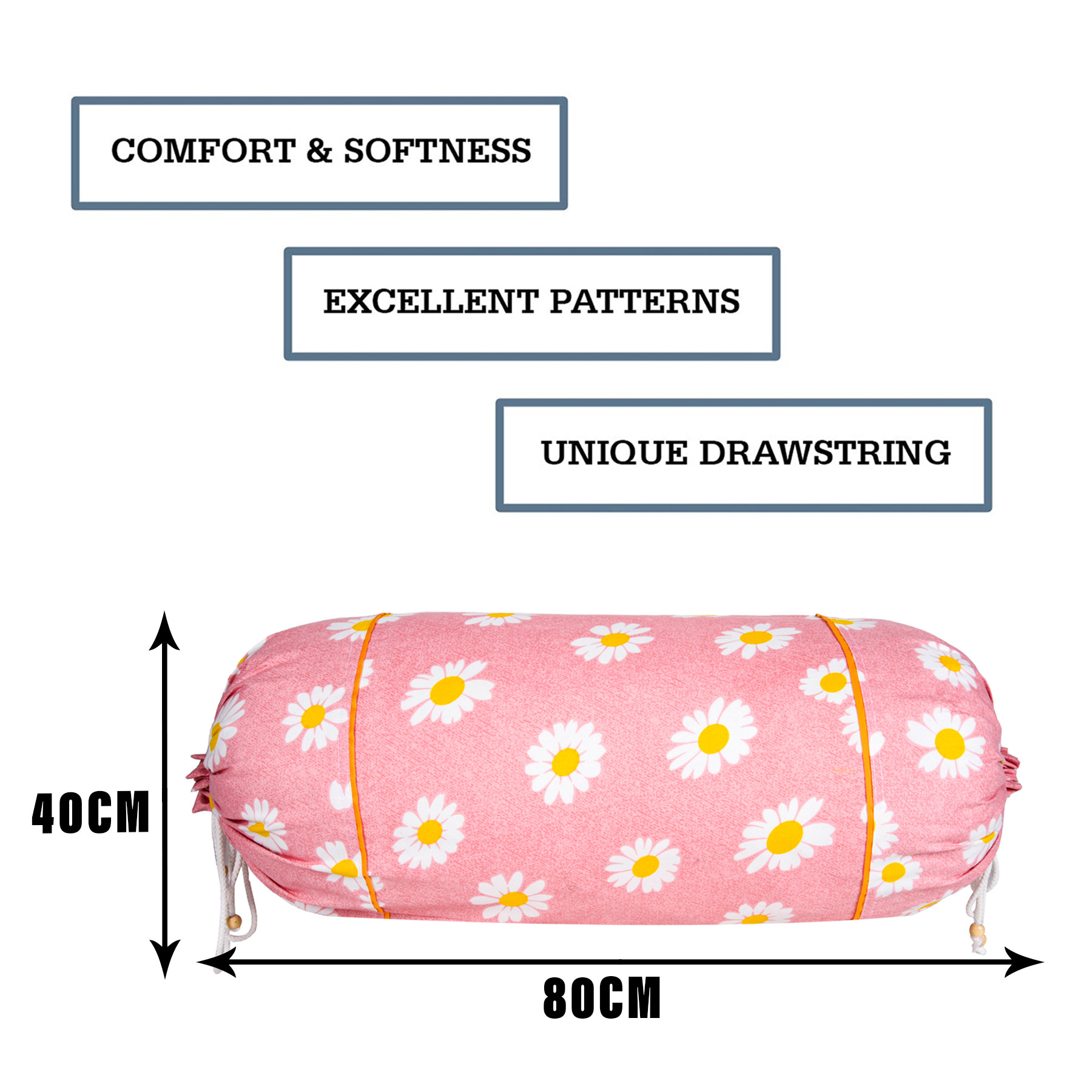 Kuber Industries Bolster Cover | Cotton Masand Pillow Cover | Diwan Round Bolster Pillow Covers | Bolster Cushion Pillow Cover Set | Roll Masand Cover | White Flower |Pink
