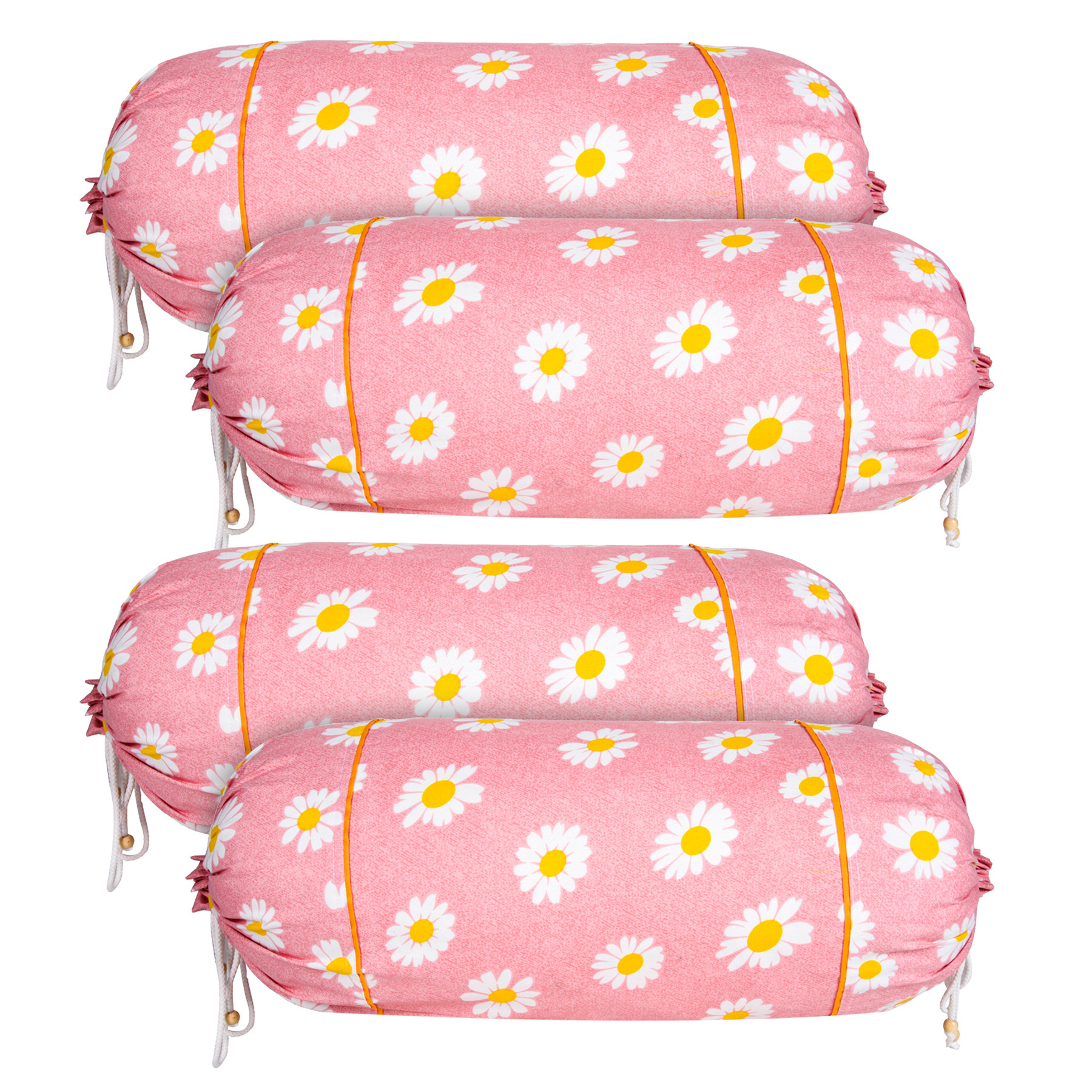 Kuber Industries Bolster Cover | Cotton Masand Pillow Cover | Diwan Round Bolster Pillow Covers | Bolster Cushion Pillow Cover Set | Roll Masand Cover | White Flower |Pink