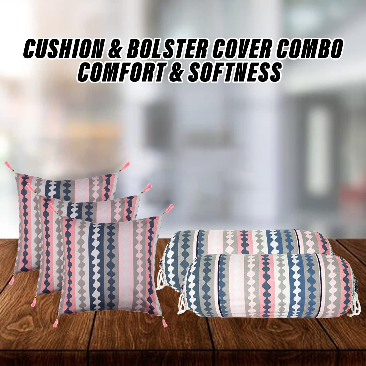 Kuber Industries Bolster Cover  Soft Cotton 2 Piece Bolster Cover Set   3 Piece Square Cushion Cover Set  Zig Zag Design Bolster  Cushion Cover Set  Pack of 5   Multicolor