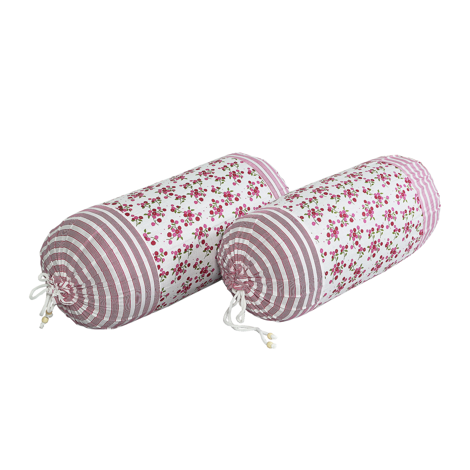 Kuber Industries Bolster Covers  Cotton Bolster Cover Set  Diwan Bolster Cover Set  Bolster Pillow Cover  Pink Flower Masand Cover  16x32 Inch  Pack of 2  White