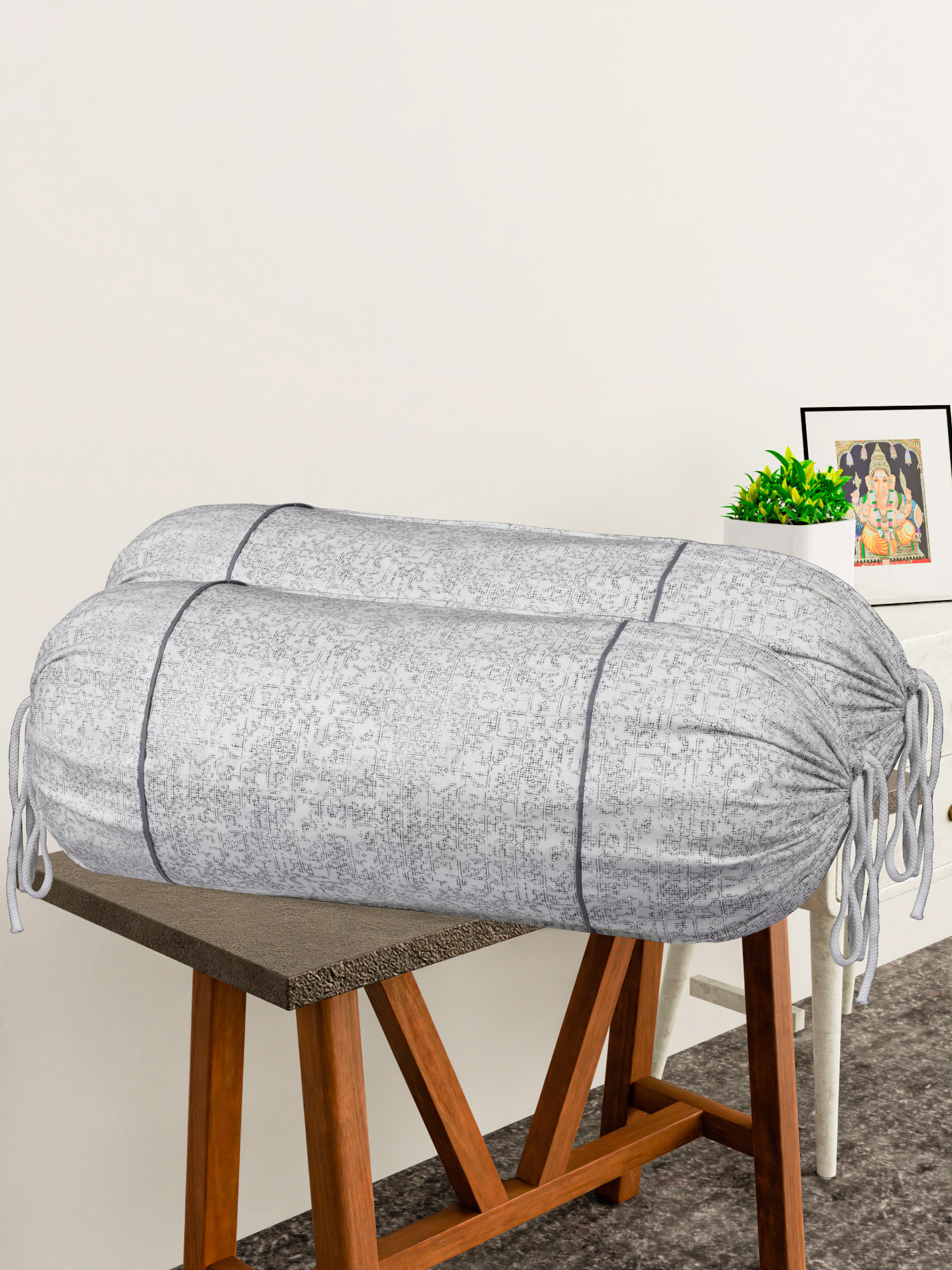 Kuber Industries Bolster Covers  Cotton Bolster Cover Set  Diwan Bolster Cover Set  Bolster Pillow Cover  Khakhi Printed Masand Cover  16x32 Inch  Pack of 2  White