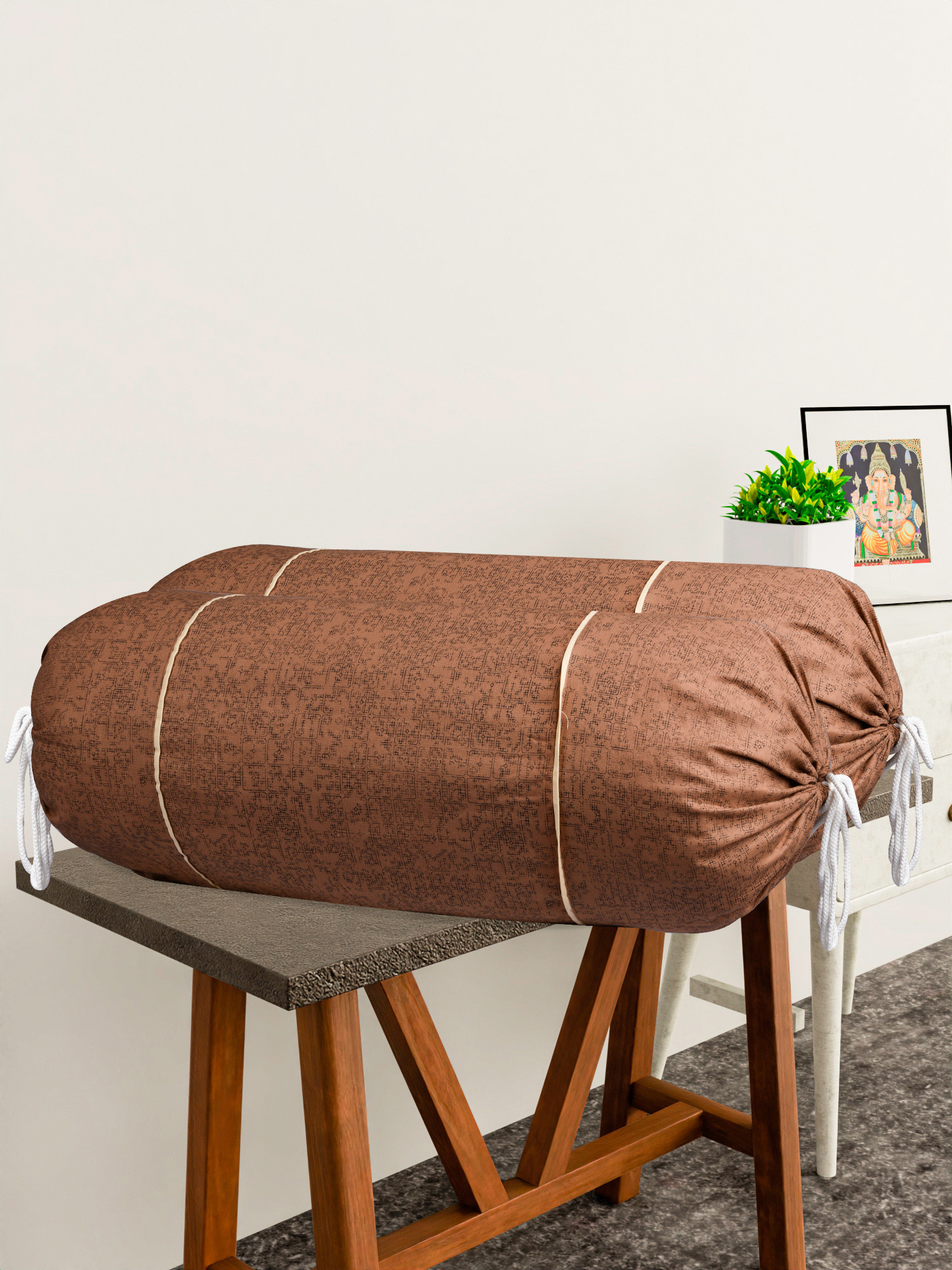 Kuber Industries Bolster Covers  Cotton Bolster Cover Set  Diwan Bolster Cover Set  Bolster Pillow Cover  Khakhi Printed Masand Cover  16x32 Inch  Pack of 2  Brown
