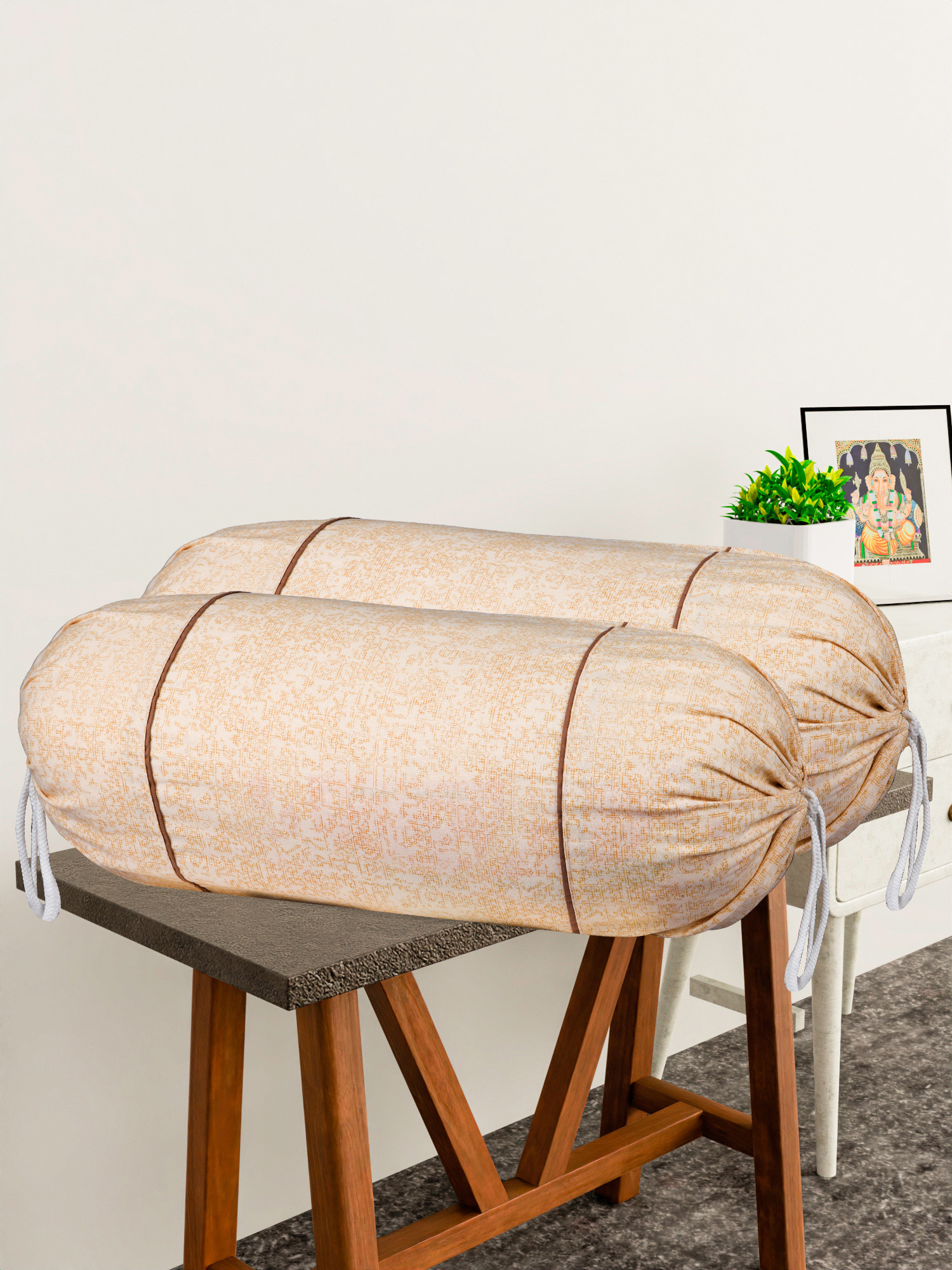 Kuber Industries Bolster Covers | Cotton Bolster Cover Set | Diwan Bolster Cover Set | Bolster Pillow Cover | Khakhi Printed Masand Cover | 16x32 Inch |Cream