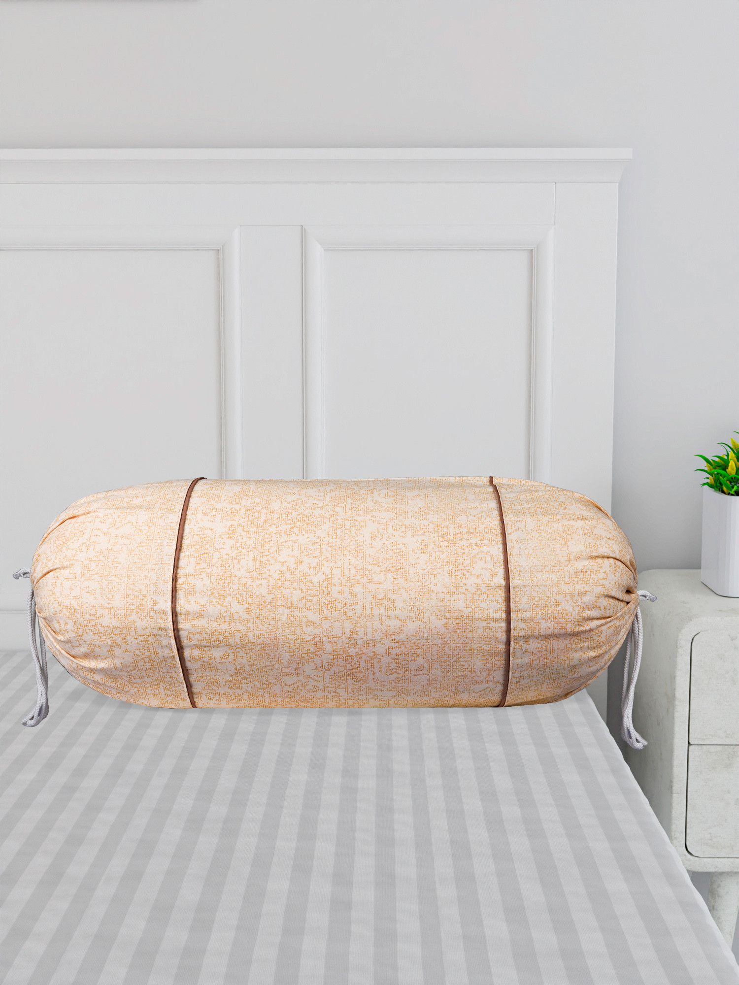 Kuber Industries Bolster Covers | Cotton Bolster Cover Set | Diwan Bolster Cover Set | Bolster Pillow Cover | Khakhi Printed Masand Cover | 16x32 Inch |Cream