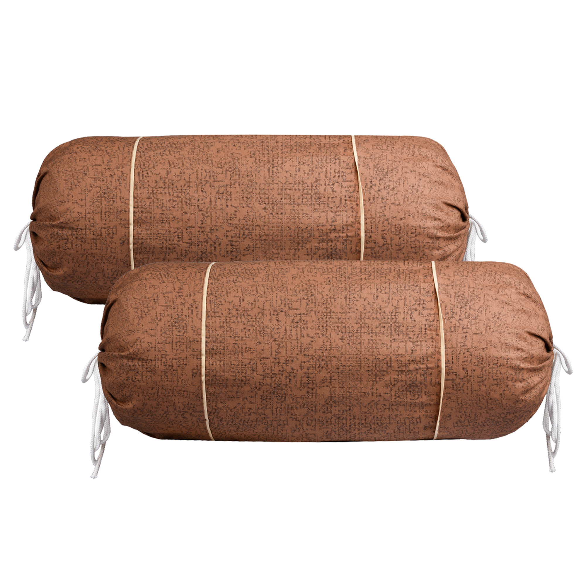 Kuber Industries Bolster Covers | Cotton Bolster Cover Set | Diwan Bolster Cover Set | Bolster Pillow Cover | Khakhi Printed Masand Cover | 16x32 Inch | Brown