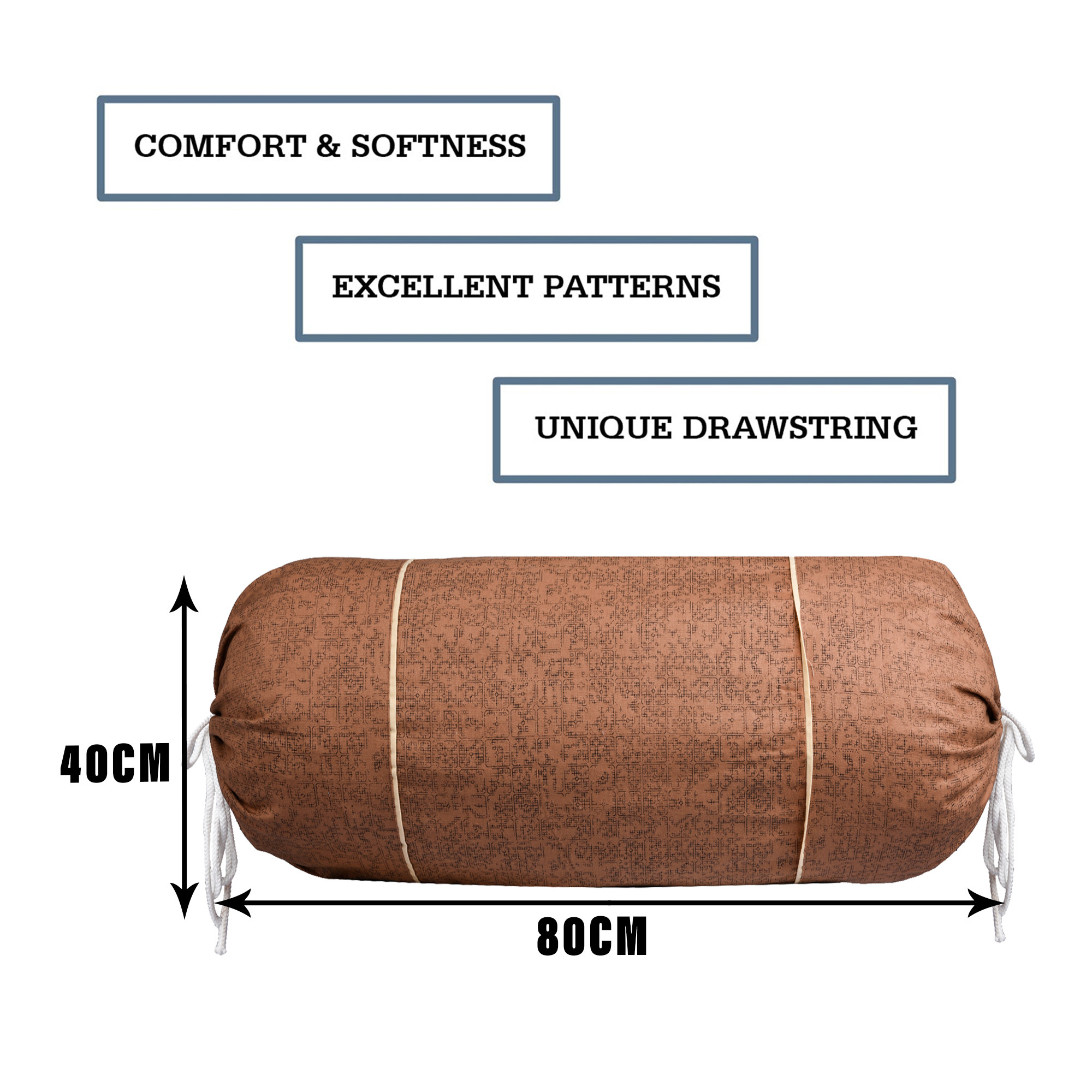 Kuber Industries Bolster Covers | Cotton Bolster Cover Set | Diwan Bolster Cover Set | Bolster Pillow Cover | Khakhi Printed Masand Cover | 16x32 Inch | Brown