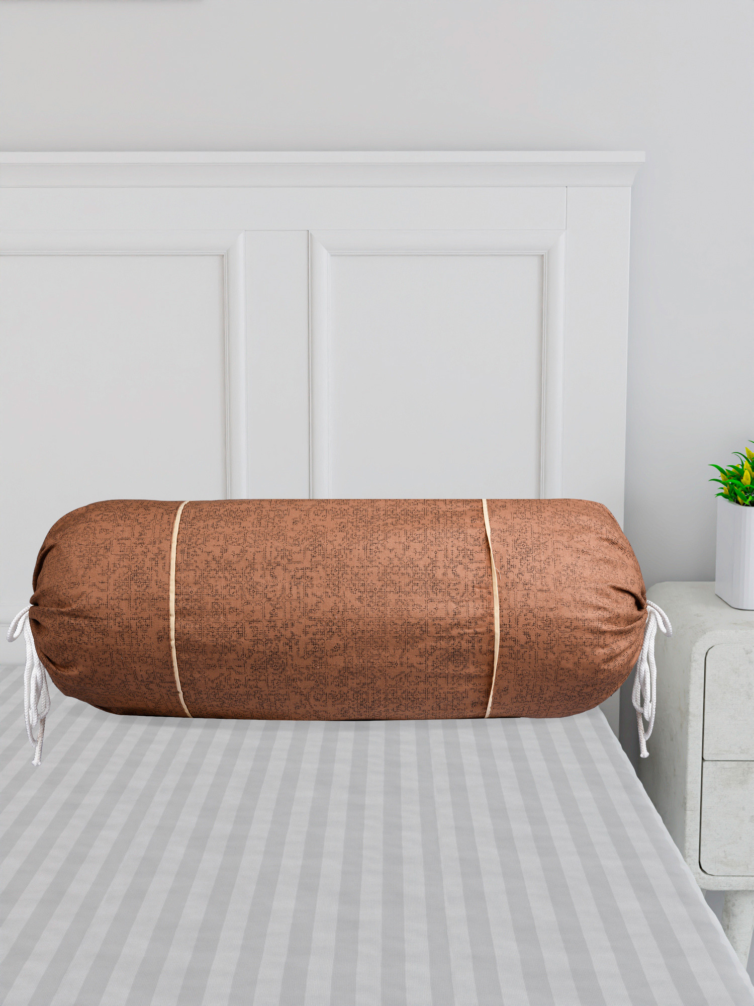 Kuber Industries Bolster Covers | Cotton Bolster Cover Set | Diwan Bolster Cover Set | Bolster Pillow Cover | Khakhi Printed Masand Cover | 16x32 Inch | Brown