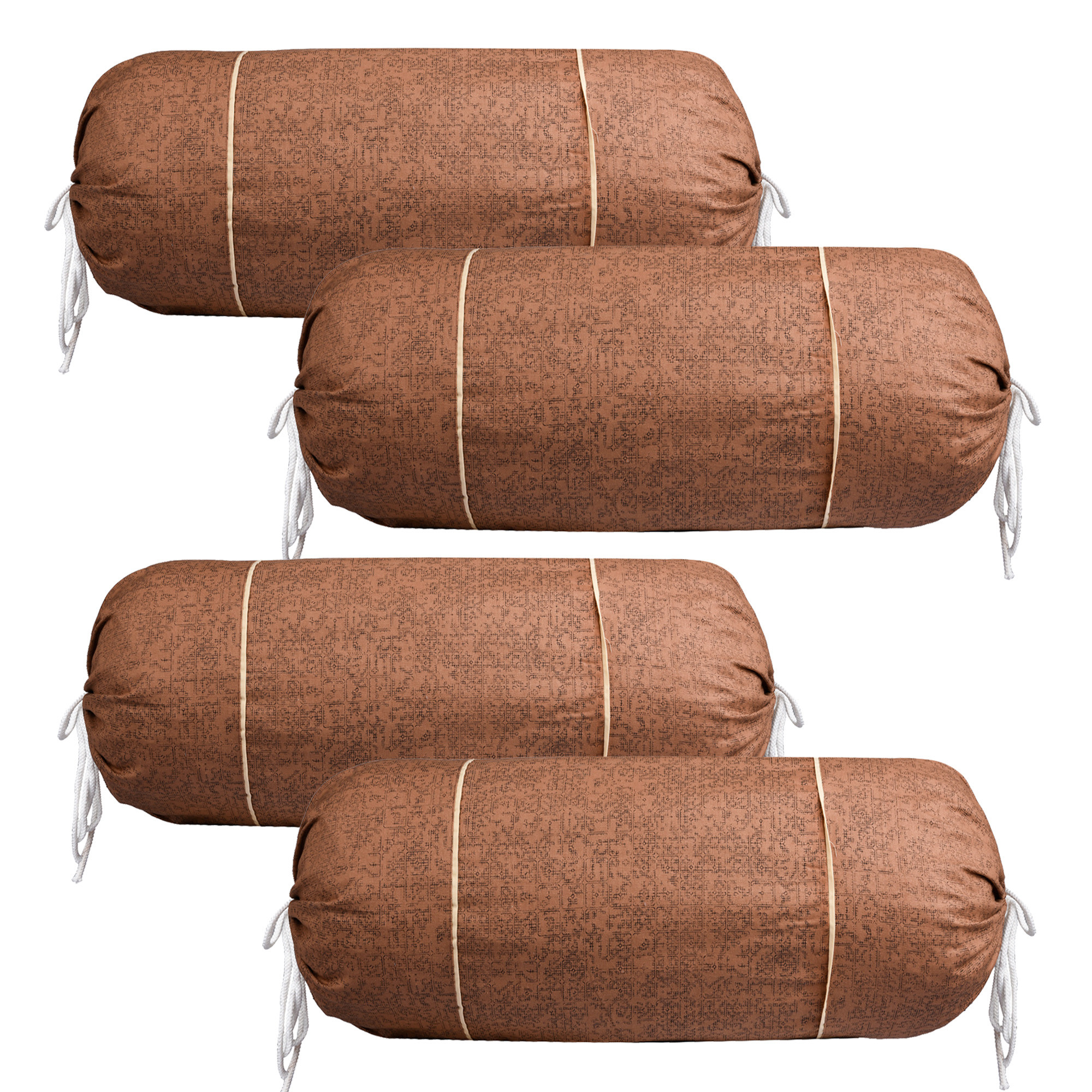 Kuber Industries Bolster Covers | Cotton Bolster Cover Set | Diwan Bolster Cover Set | Bolster Pillow Cover | Khakhi Printed Masand Cover | 16x32 Inch | Brown