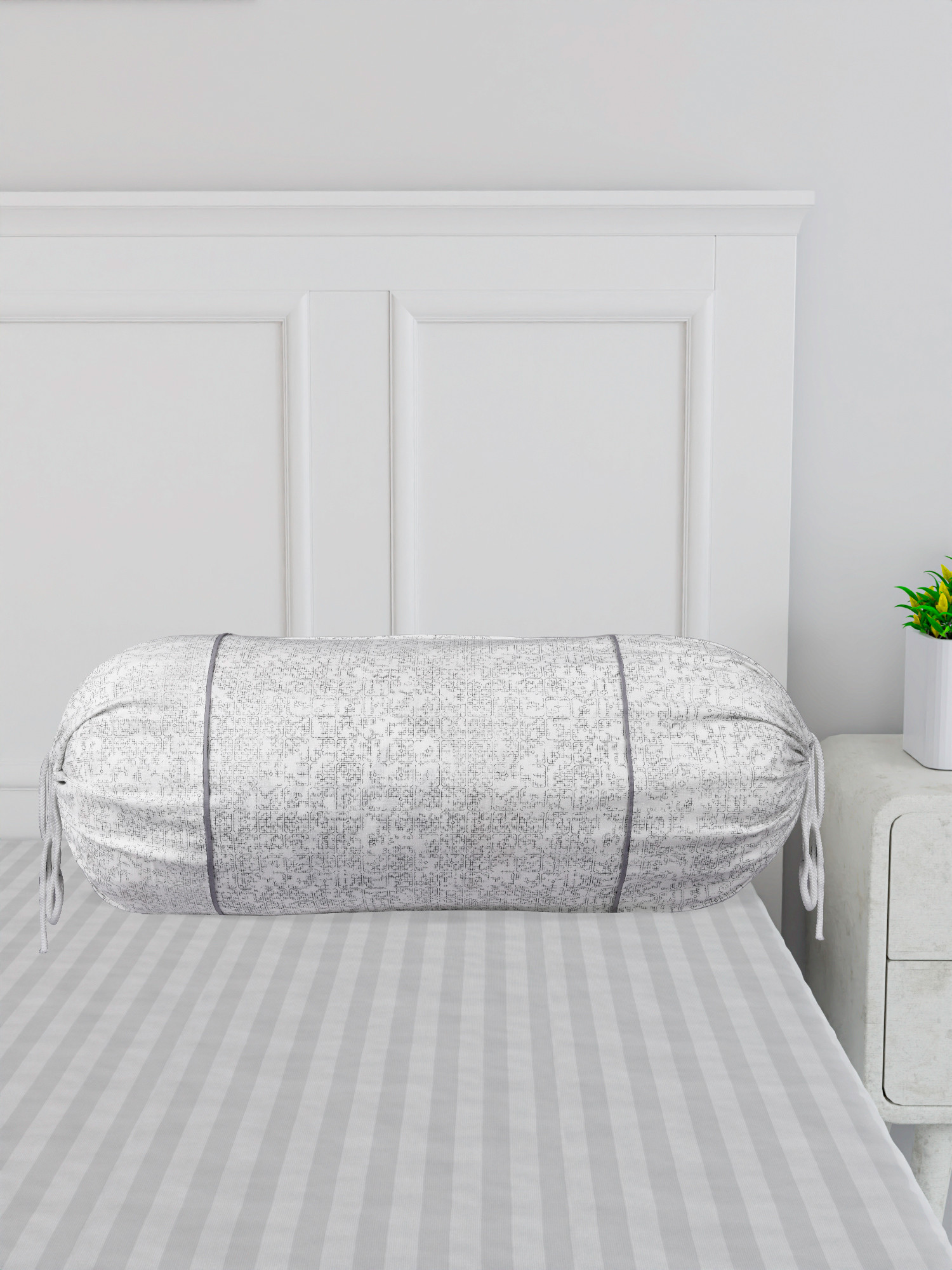 Kuber Industries Bolster Covers | Cotton Bolster Cover Set | Diwan Bolster Cover Set | Bolster Pillow Cover | Khakhi Printed Masand Cover | 16x32 Inch |White