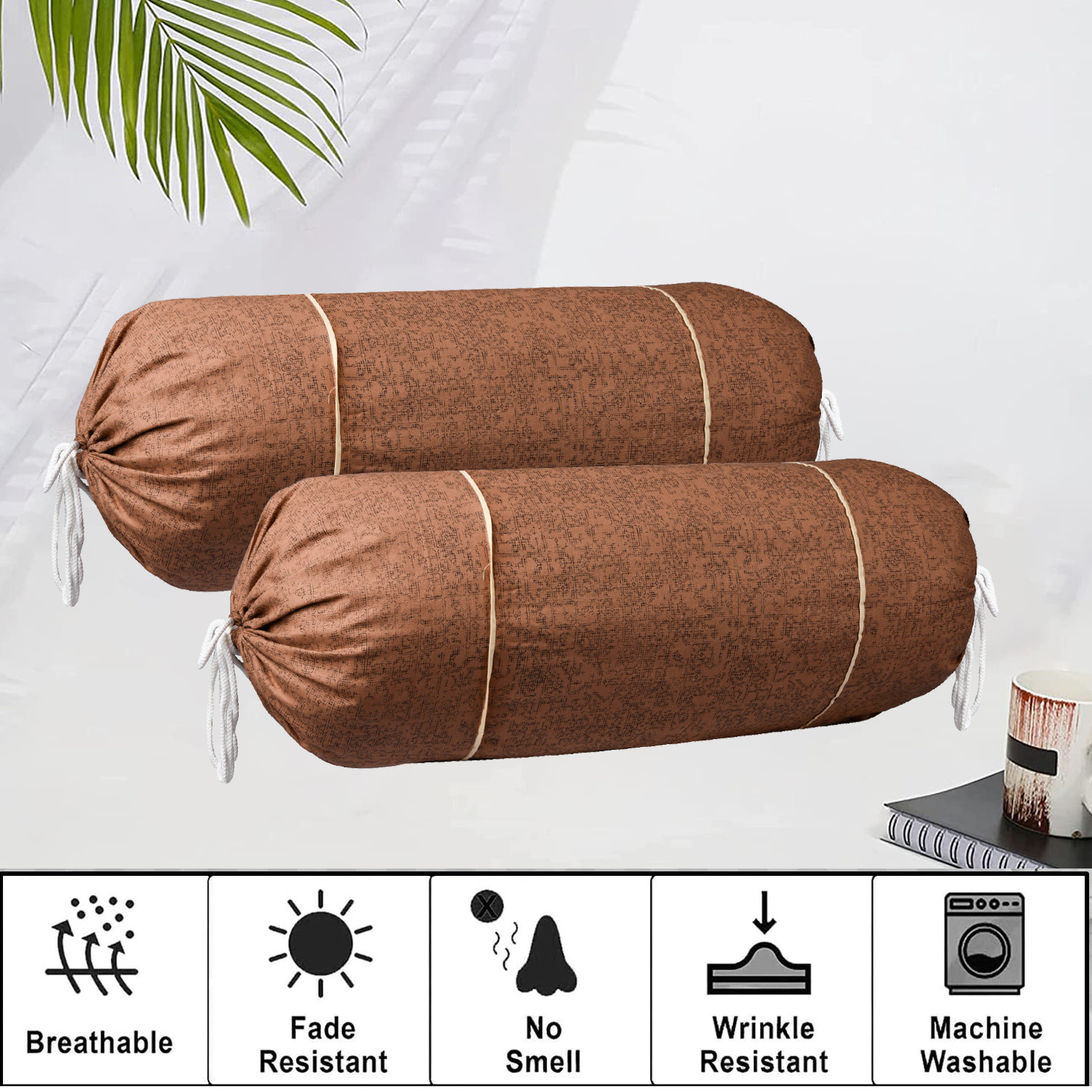 Kuber Industries Bolster Covers | Cotton Bolster Cover Set | Diwan Bolster Cover Set | Bolster Pillow Cover | Khakhi Printed Masand Cover | 16x32 Inch | Pack of 4 | Multicolor