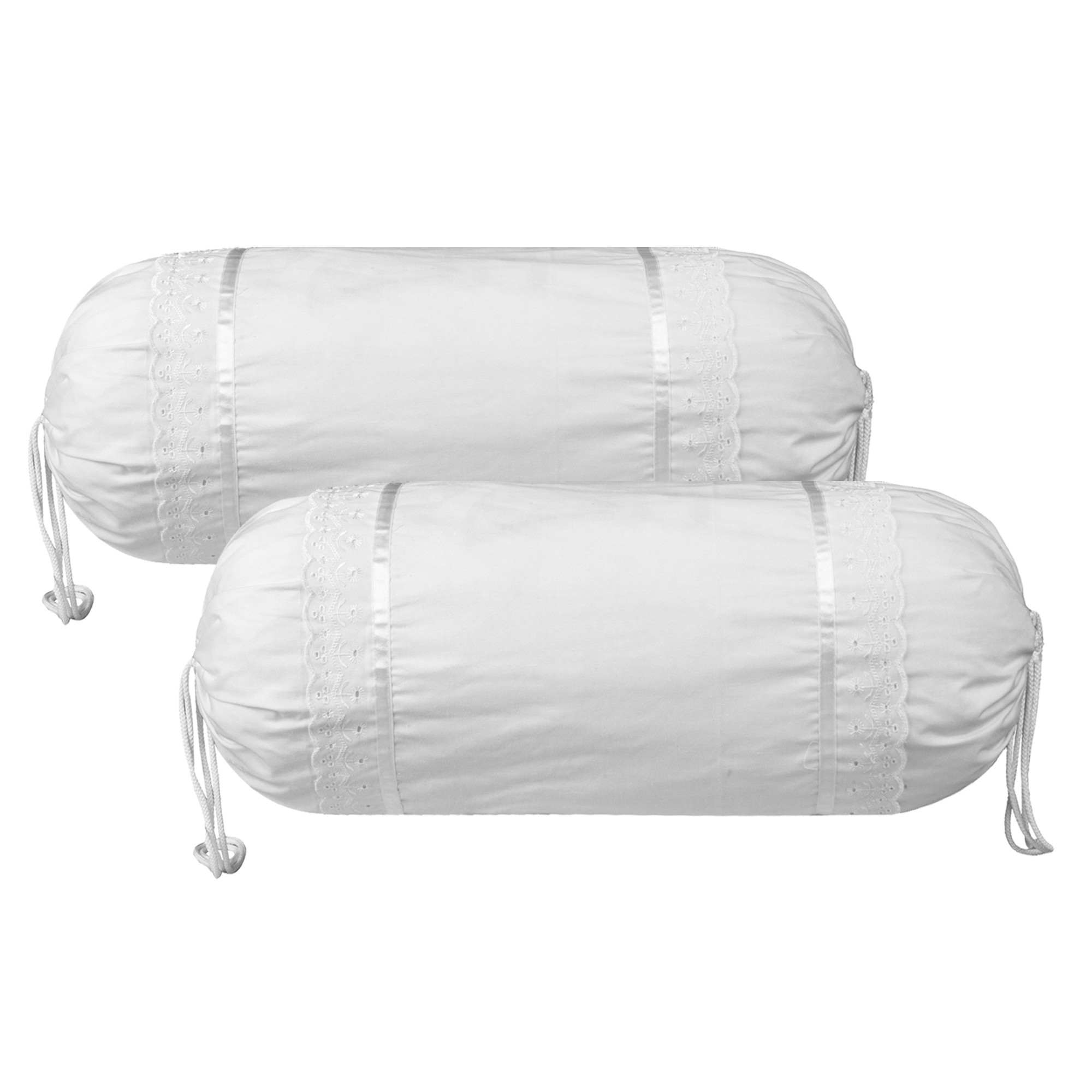 Kuber Industries Bolster Covers | Cotton Bolster Cover Set | Diwan Bolster Cover Set | Bolster Pillow Cover | Plain Lace Print Masand Cover | 16x32 Inch |White