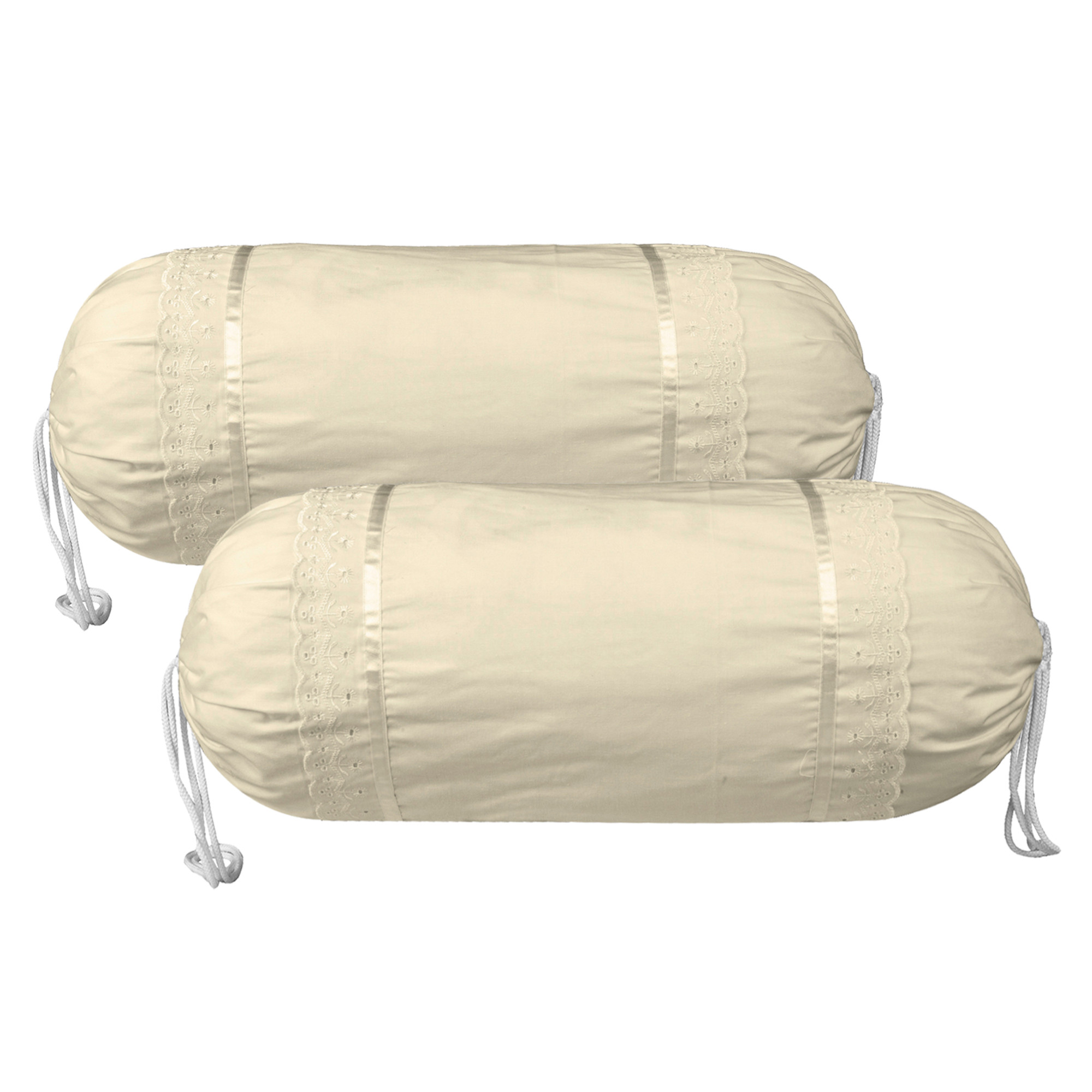 Kuber Industries Bolster Covers | Cotton Bolster Cover Set | Diwan Bolster Cover Set | Bolster Pillow Cover | Plain Lace Print Masand Cover | 16x32 Inch |Cream