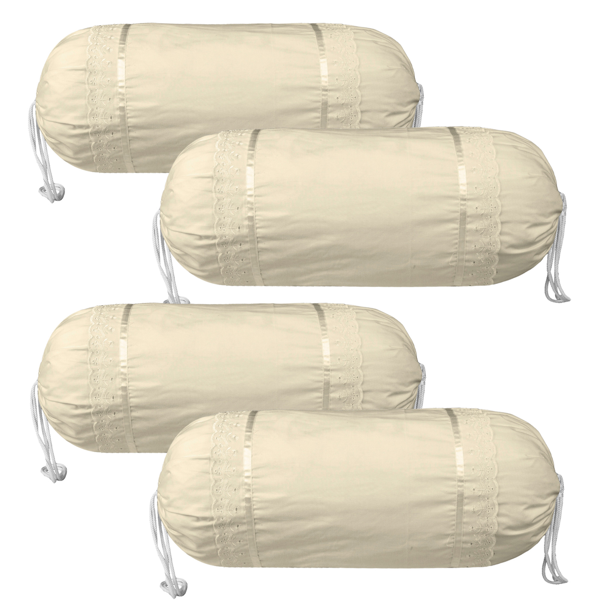 Kuber Industries Bolster Covers | Cotton Bolster Cover Set | Diwan Bolster Cover Set | Bolster Pillow Cover | Plain Lace Print Masand Cover | 16x32 Inch |Cream