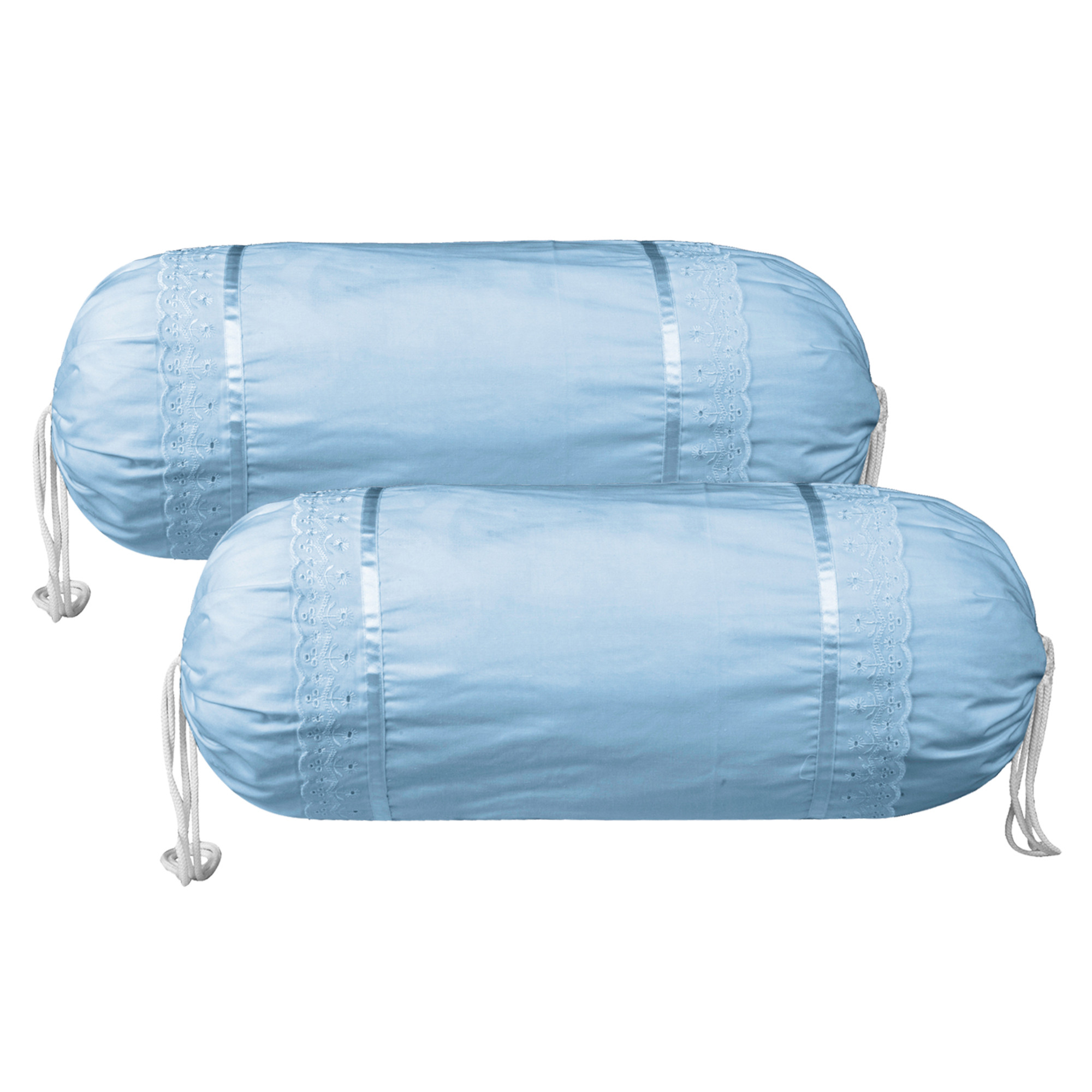 Kuber Industries Bolster Covers | Cotton Bolster Cover Set | Diwan Bolster Cover Set | Bolster Pillow Cover | Plain Lace Print Masand Cover | 16x32 Inch |Sky Blue