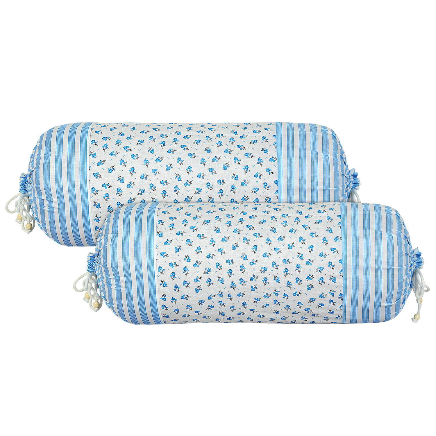 Kuber Industries Bolster Covers | Cotton Bolster Cover Set | Diwan Bolster Cover Set | Bolster Pillow Cover | Blue Flower Masand Cover | 16x32 Inch |White