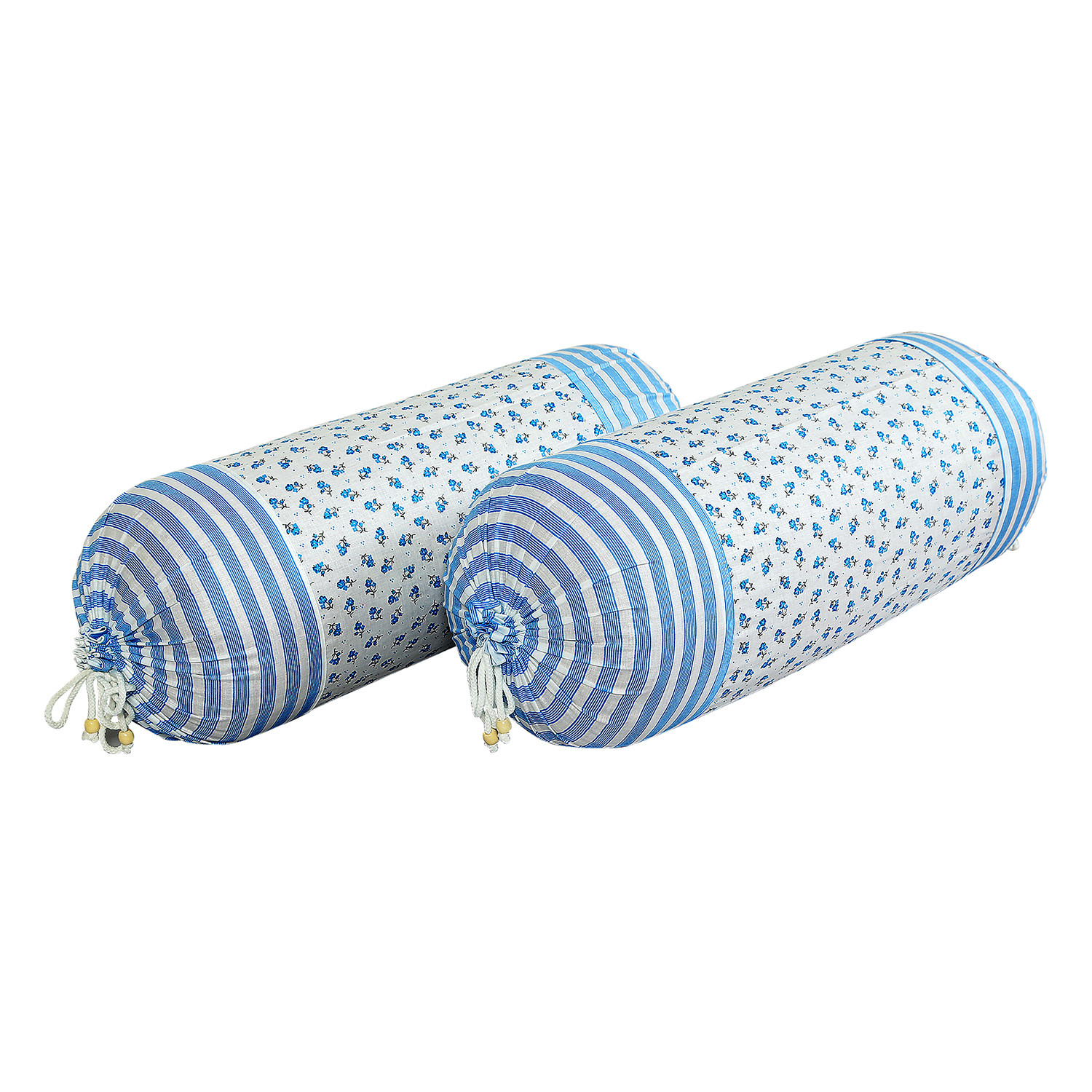 Kuber Industries Bolster Covers | Cotton Bolster Cover Set | Diwan Bolster Cover Set | Bolster Pillow Cover | Blue Flower Masand Cover | 16x32 Inch |White