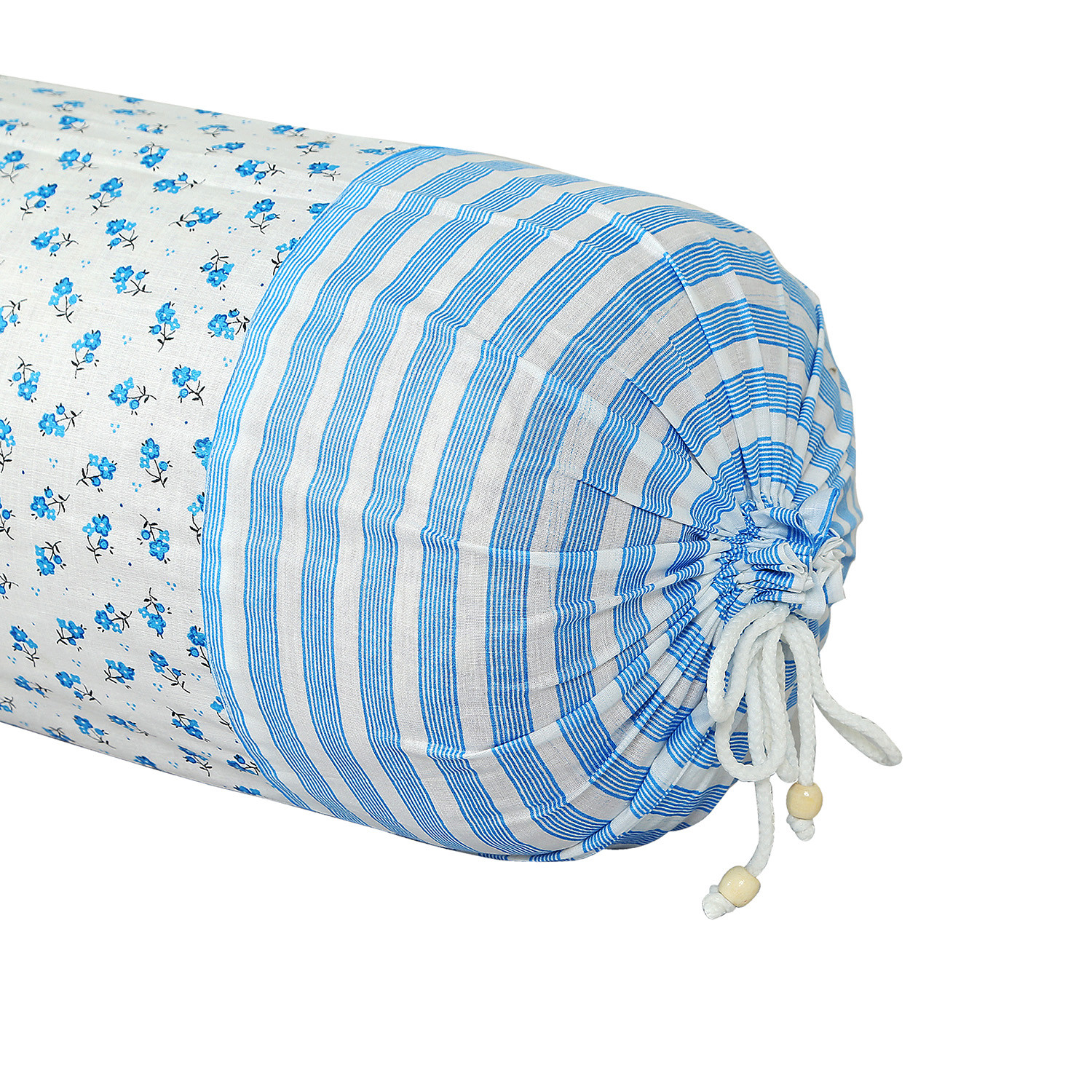 Kuber Industries Bolster Covers | Cotton Bolster Cover Set | Diwan Bolster Cover Set | Bolster Pillow Cover | Blue Flower Masand Cover | 16x32 Inch |White