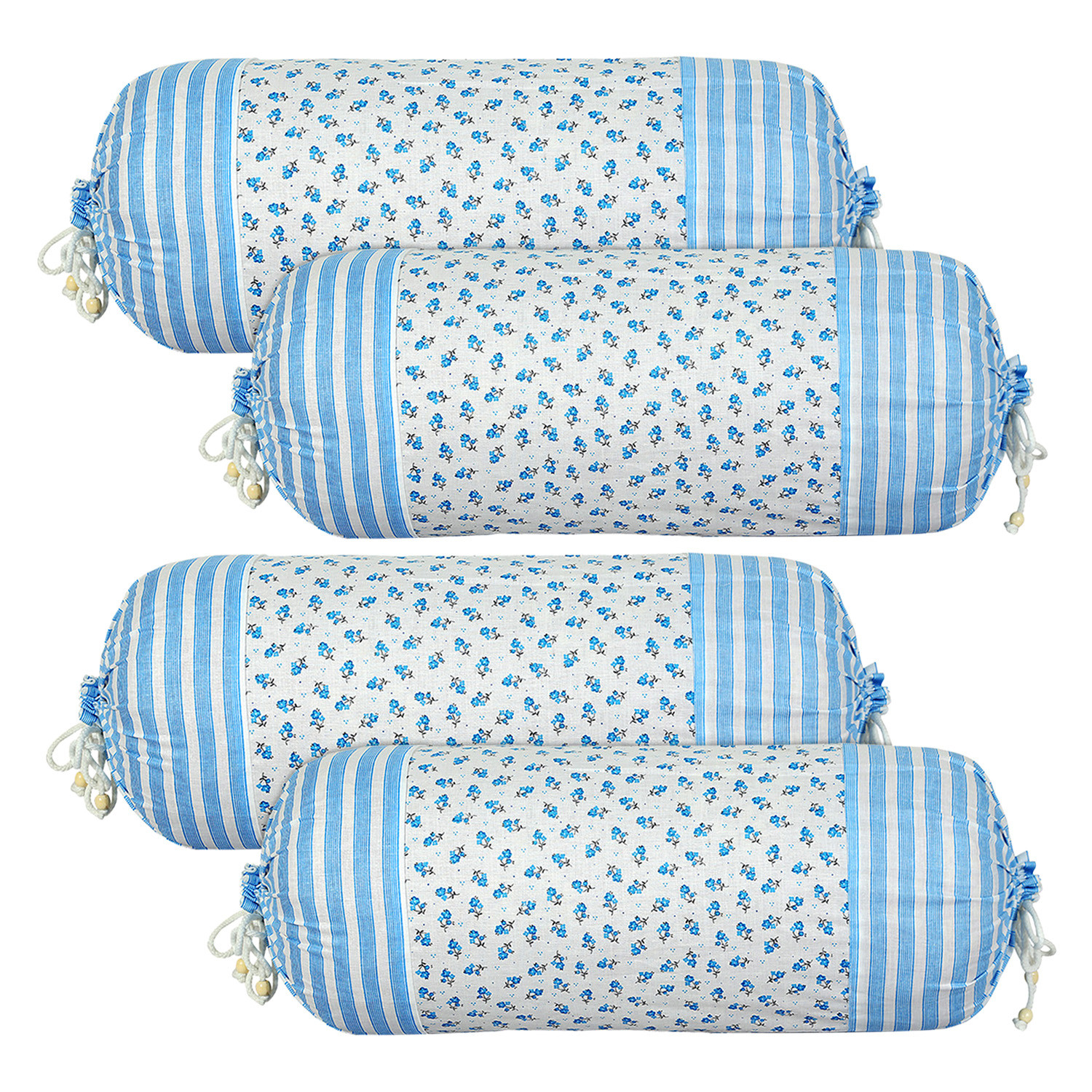 Kuber Industries Bolster Covers | Cotton Bolster Cover Set | Diwan Bolster Cover Set | Bolster Pillow Cover | Blue Flower Masand Cover | 16x32 Inch |White