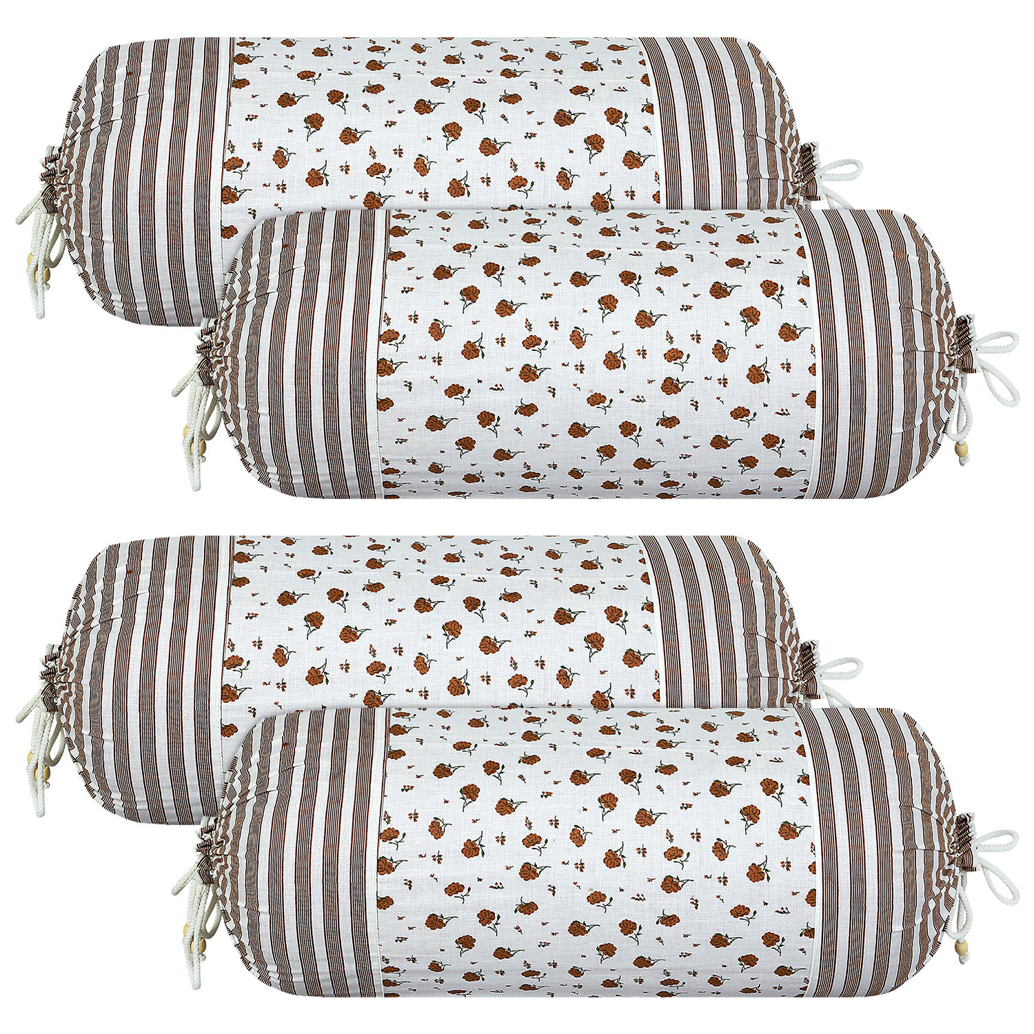 Kuber Industries Bolster Covers | Cotton Bolster Cover Set | Diwan Bolster Cover Set | Bolster Pillow Cover | Brown Flower Masand Cover | 16x32 Inch |White