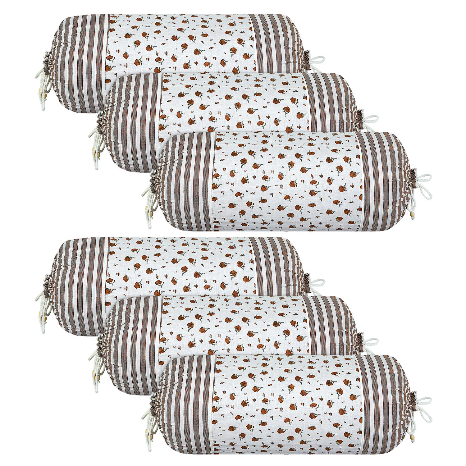Kuber Industries Bolster Covers | Cotton Bolster Cover Set | Diwan Bolster Cover Set | Bolster Pillow Cover | Brown Flower Masand Cover | 16x32 Inch |White