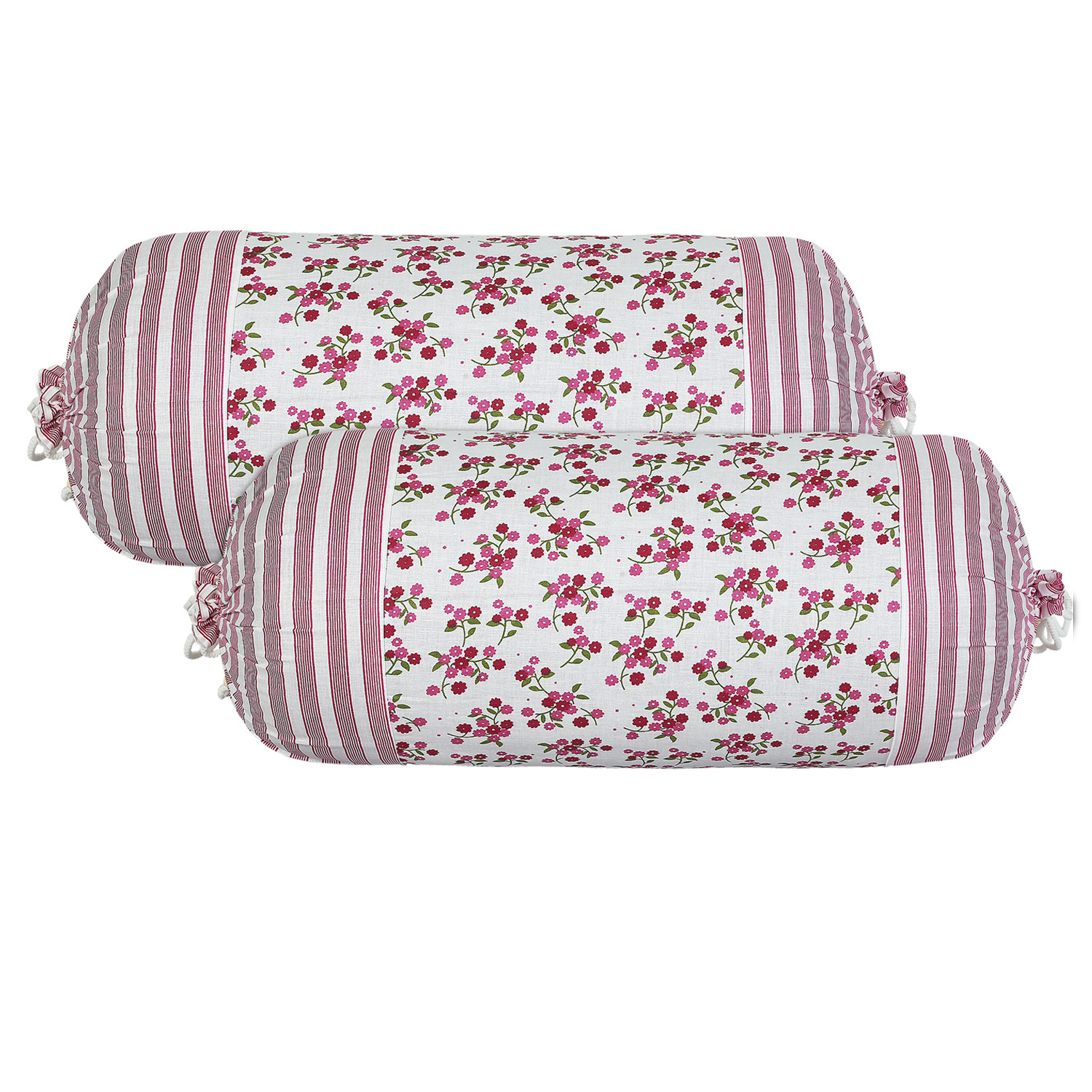 Kuber Industries Bolster Covers | Cotton Bolster Cover Set | Diwan Bolster Cover Set | Bolster Pillow Cover | Pink Flower Masand Cover | 16x32 Inch| White