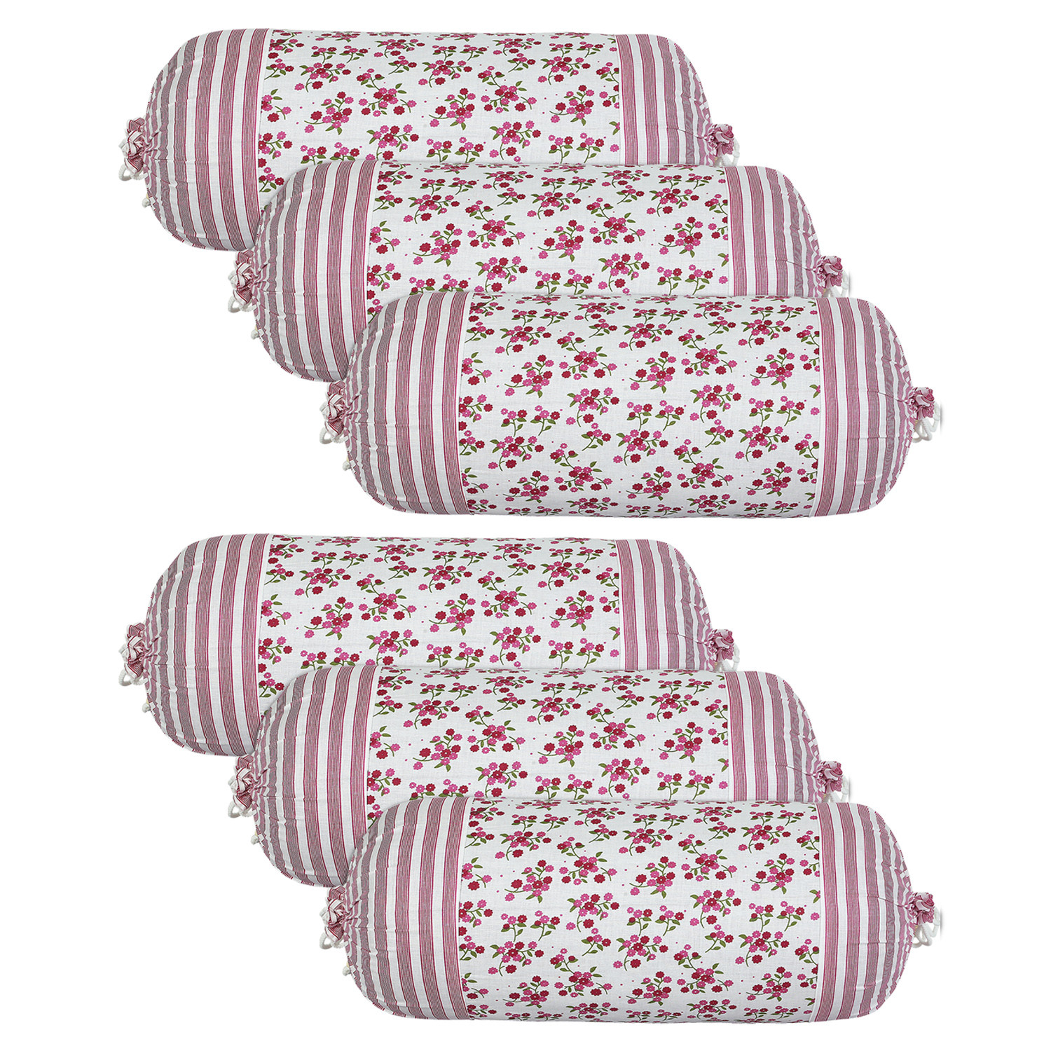 Kuber Industries Bolster Covers | Cotton Bolster Cover Set | Diwan Bolster Cover Set | Bolster Pillow Cover | Pink Flower Masand Cover | 16x32 Inch| White