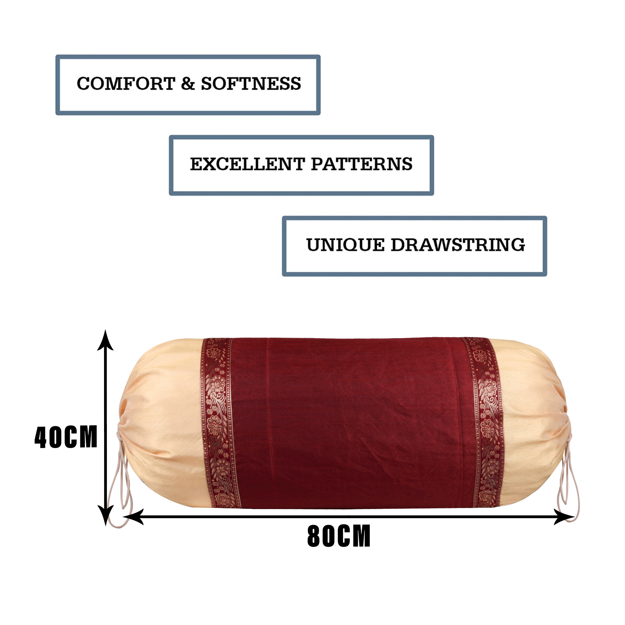 Kuber Industries Bolster Covers | Dupion Polyester Bolster Cover Set | Diwan Bolster Cover Set | Bolster Pillow Cover | Lace Design Masand Cover | 16x32 Inch | Pack of 2 | Maroon