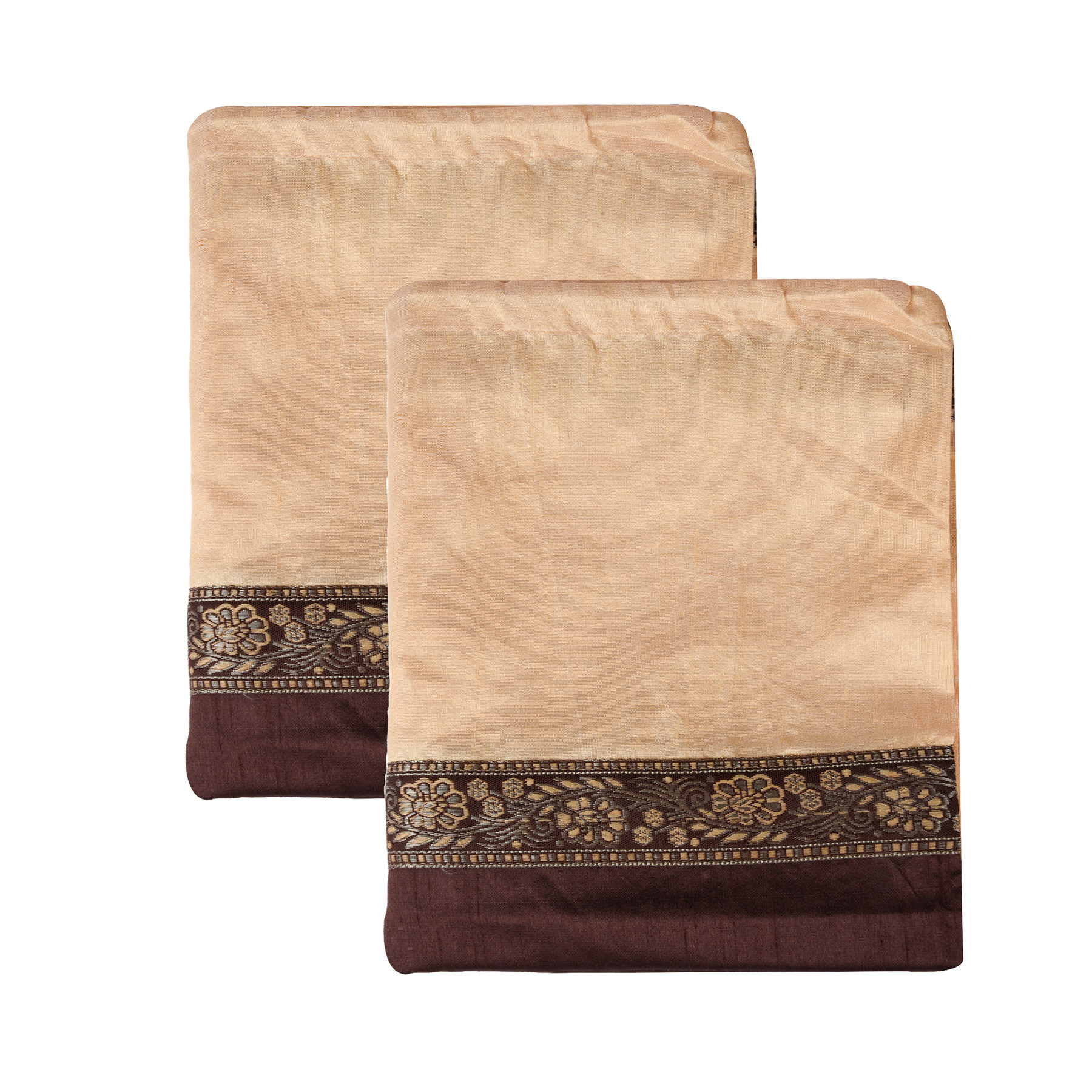 Kuber Industries Bolster Covers | Dupion Polyester Bolster Cover Set | Diwan Bolster Cover Set | Bolster Pillow Cover | Lace Design Masand Cover | 16x32 Inch | Pack of 2 | Brown