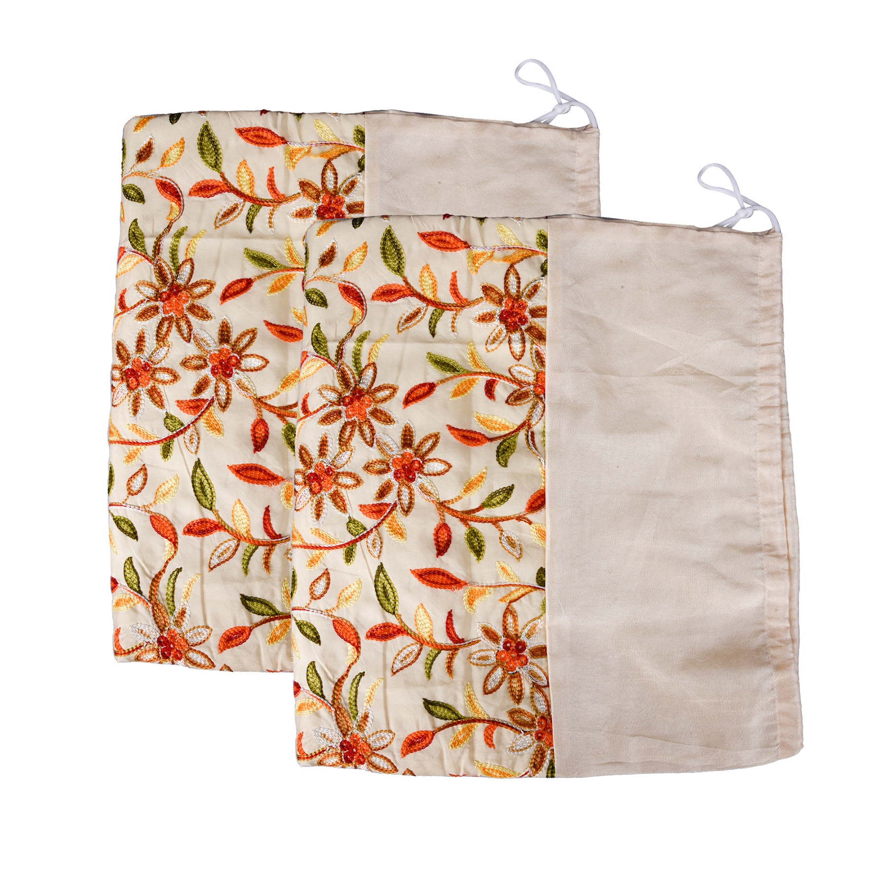 Kuber Industries Bolster Covers  Polyester Bolster Cover Set  Diwan Bolster Cover Set  Bolster Pillow Cover  Embroidery Design Masand Cover  16x32 Inch  Pack of 2  Cream