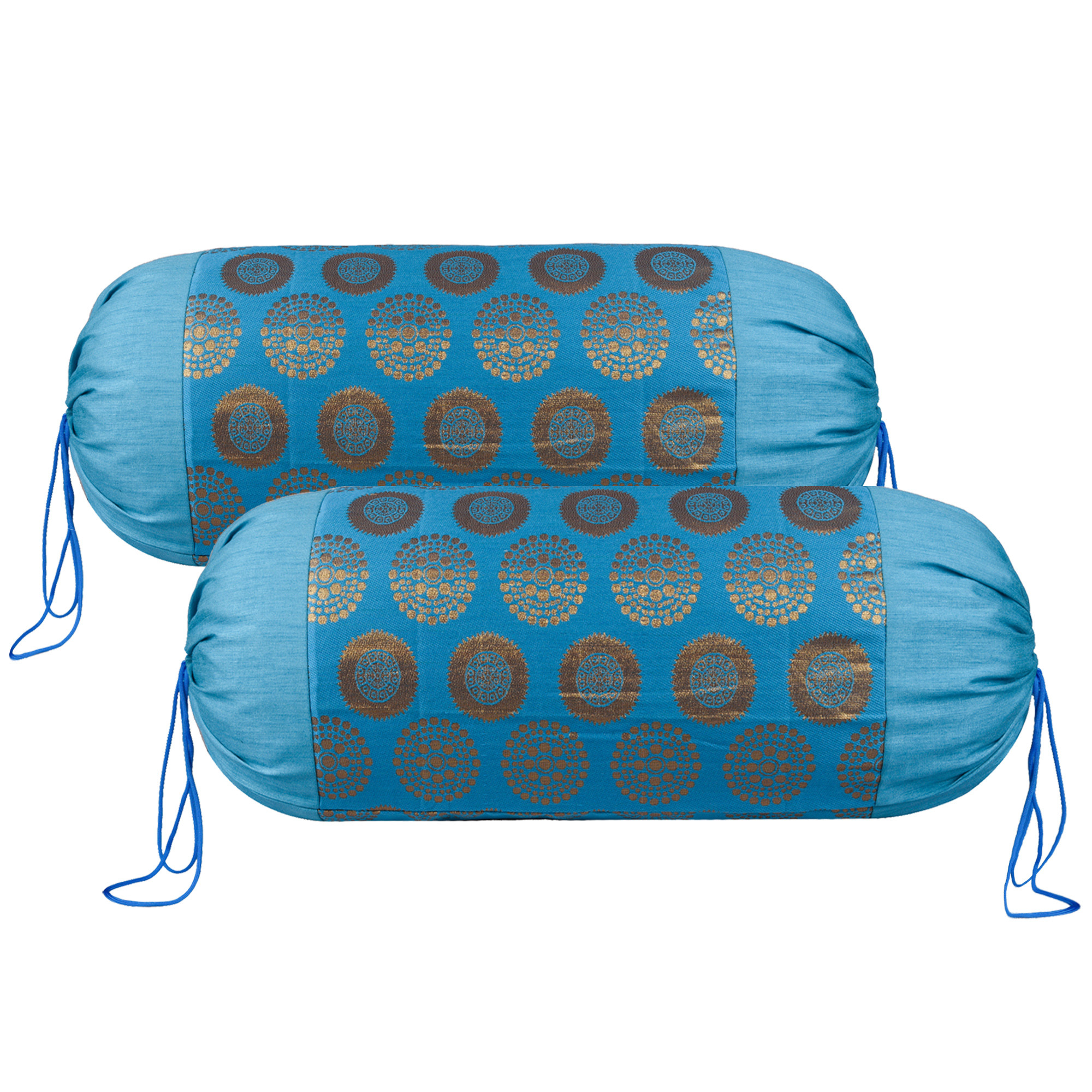 Kuber Industries Bolster Covers | Polyester Bolster Cover Set | Diwan Bolster Cover Set | Bolster Pillow Cover | Banarasi Gola Masand Cover | 16x32 Inch |Firozi