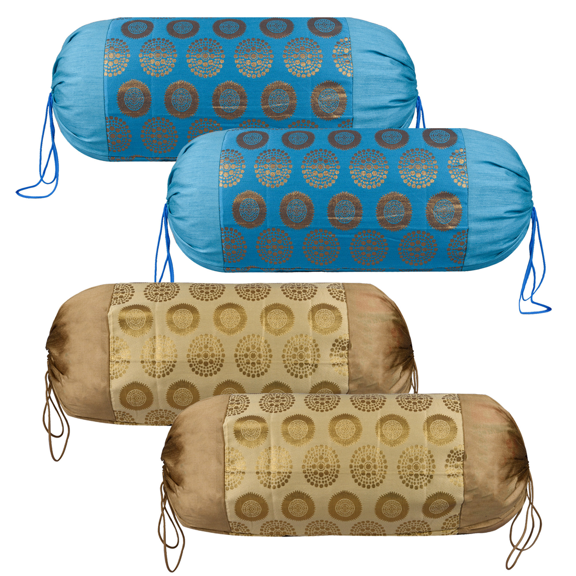 Kuber Industries Bolster Covers | Polyester Bolster Cover Set | Diwan Bolster Cover Set | Bolster Pillow Cover | Banarasi Gola Masand Cover | 16x32 Inch | Pack of 4 | Multicolor