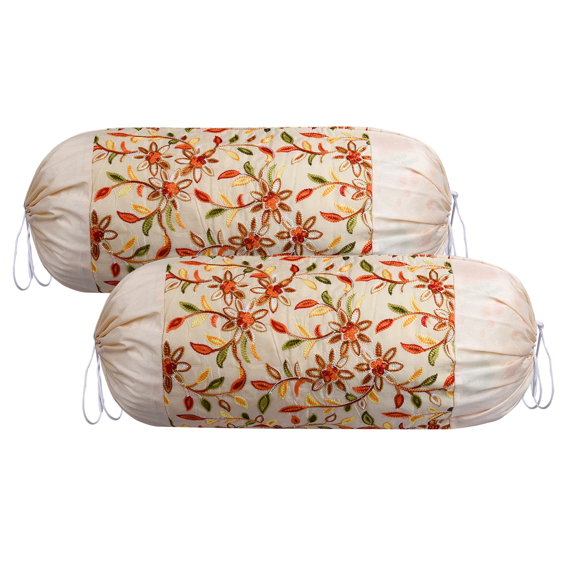 Kuber Industries Bolster Covers | Polyester Bolster Cover Set | Diwan Bolster Cover Set | Bolster Pillow Cover | Embroidery Design Masand Cover | 16x32 Inch | Pack of 2 | Cream
