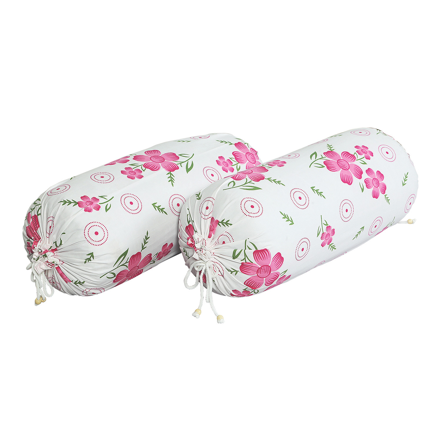 Kuber Industries Bolster Covers  Soft Cotton Bolster Cover Set  Bolster Pillow Covers  Pink Circle Flower Roll Masand Cover  Long Pillow Case  16x32 Inch  Pack of 2  White
