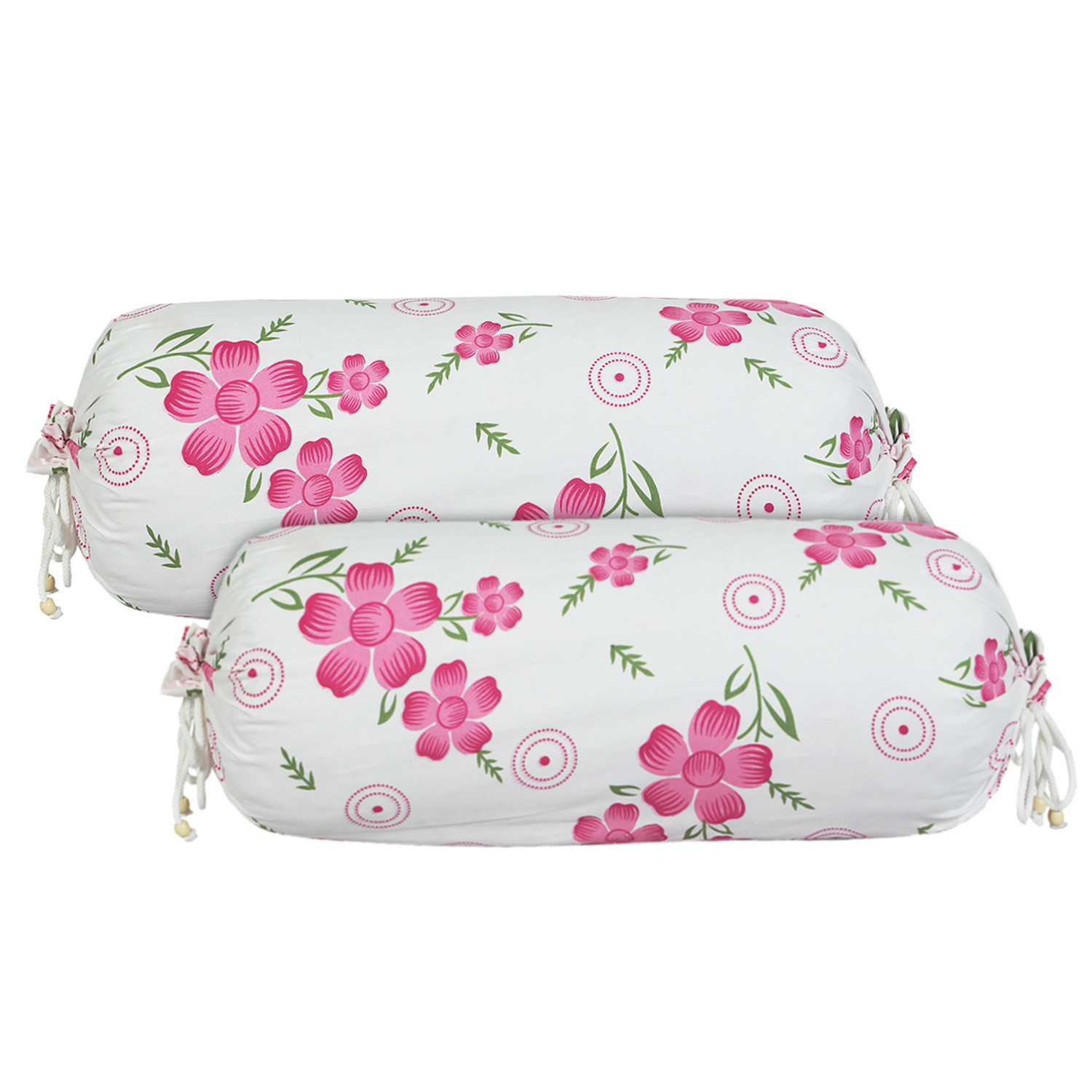 Kuber Industries Bolster Covers | Soft Cotton Bolster Cover Set | Bolster Pillow Covers | Pink Circle Flower Roll Masand Cover | Long Pillow Case | 16x32 Inch|White