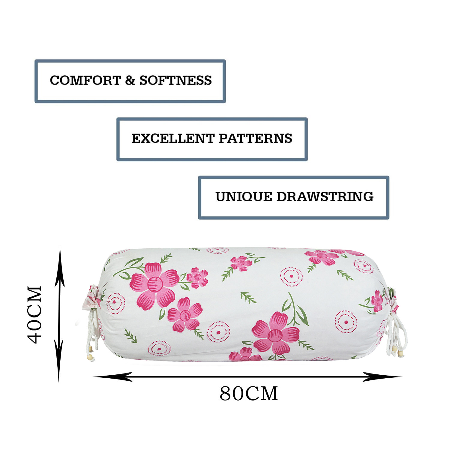 Kuber Industries Bolster Covers | Soft Cotton Bolster Cover Set | Bolster Pillow Covers | Pink Circle Flower Roll Masand Cover | Long Pillow Case | 16x32 Inch|White