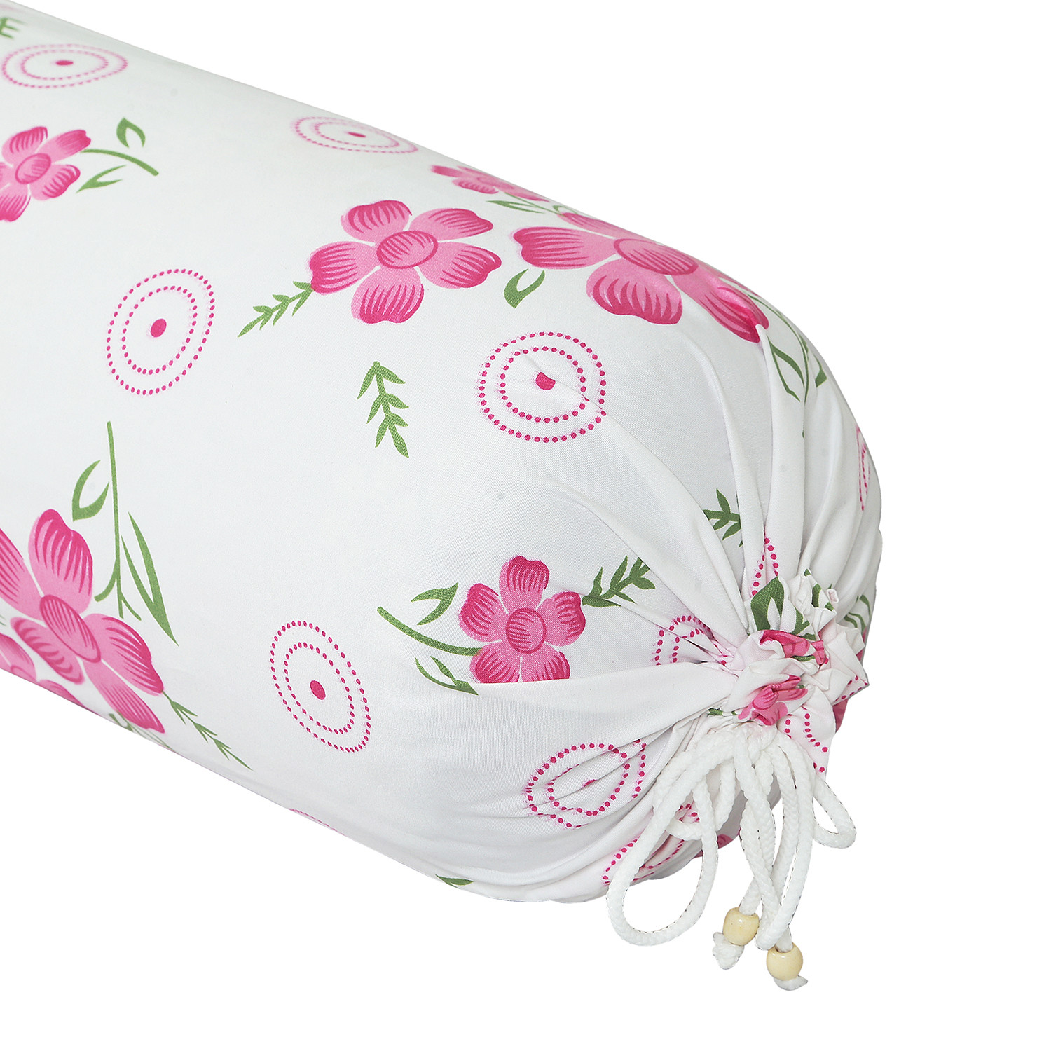 Kuber Industries Bolster Covers | Soft Cotton Bolster Cover Set | Bolster Pillow Covers | Pink Circle Flower Roll Masand Cover | Long Pillow Case | 16x32 Inch|White