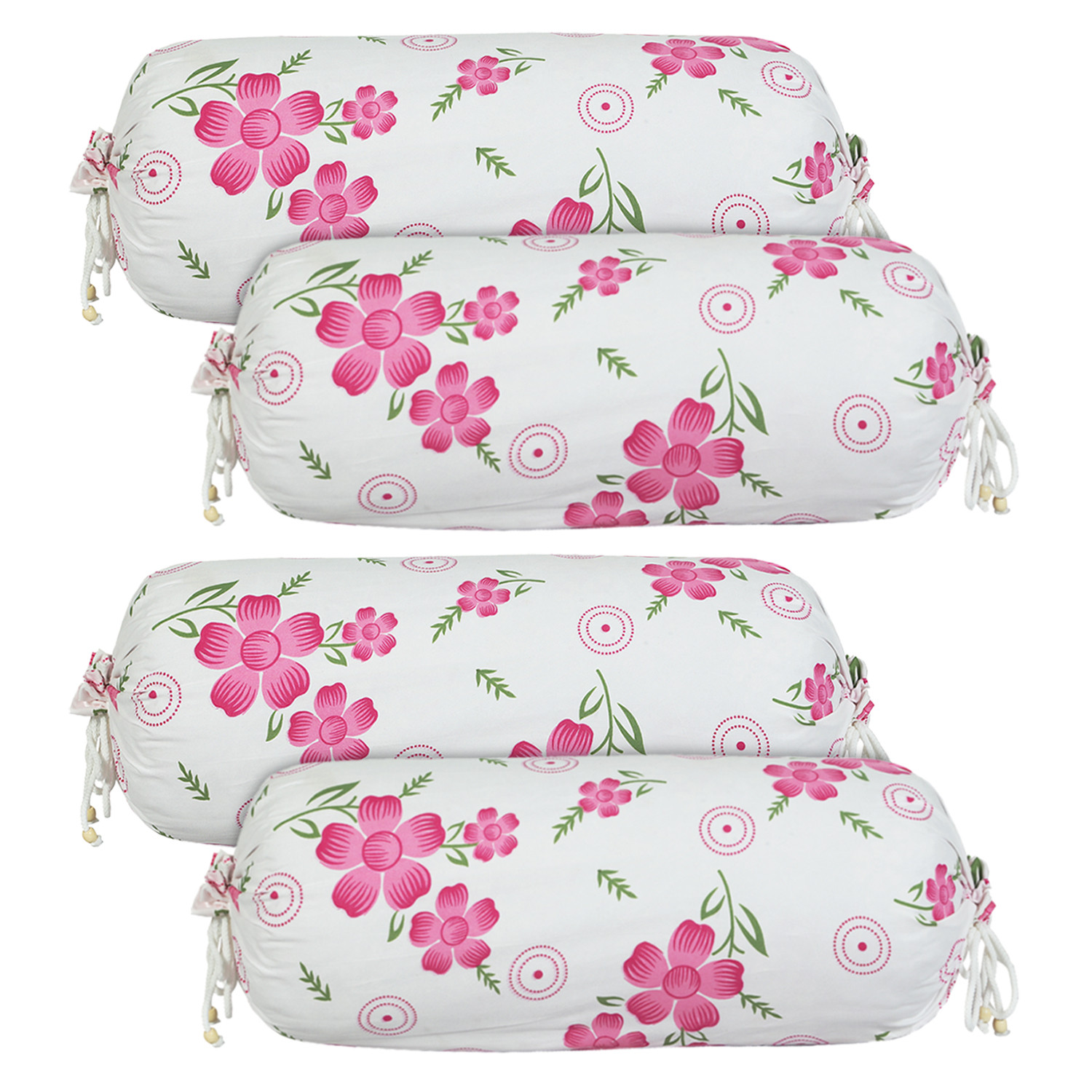 Kuber Industries Bolster Covers | Soft Cotton Bolster Cover Set | Bolster Pillow Covers | Pink Circle Flower Roll Masand Cover | Long Pillow Case | 16x32 Inch|White