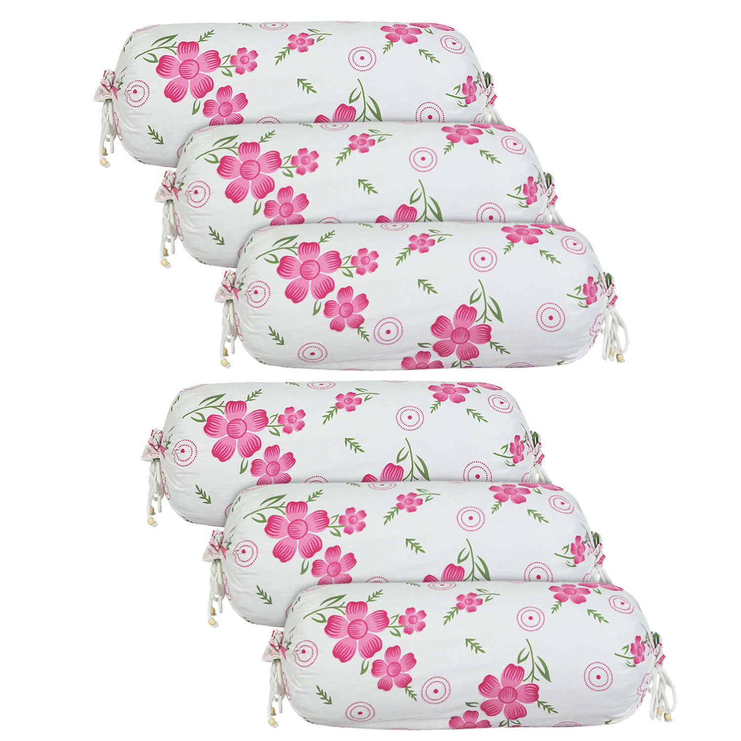 Kuber Industries Bolster Covers | Soft Cotton Bolster Cover Set | Bolster Pillow Covers | Pink Circle Flower Roll Masand Cover | Long Pillow Case | 16x32 Inch|White